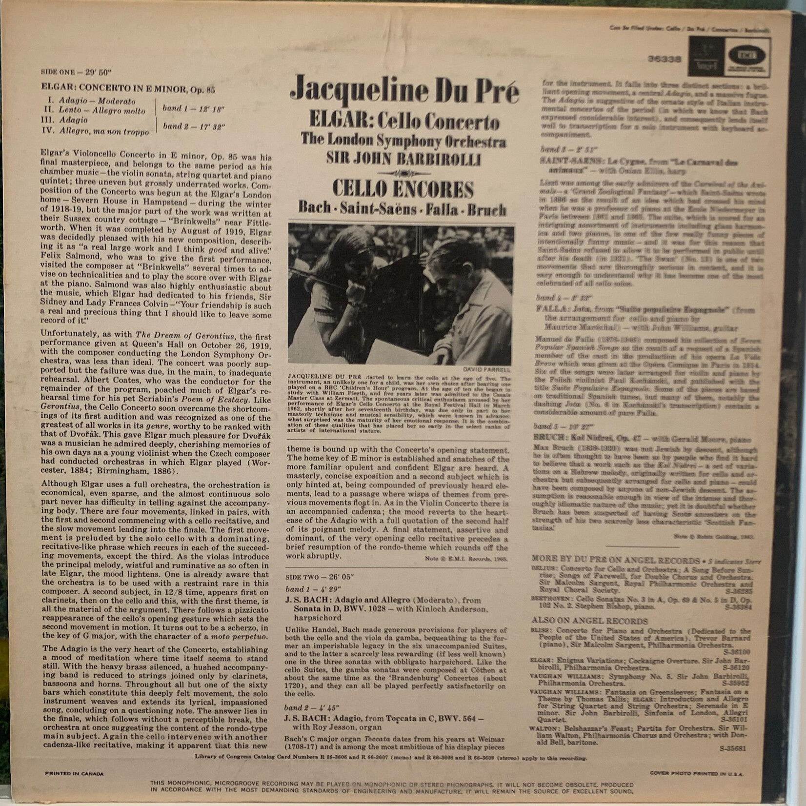 [Kollectible Vinyl] Elgar: Concerto In E Minor, Op 85 (1967, Canada, Mono, Disc Ex) [ANGEL]
