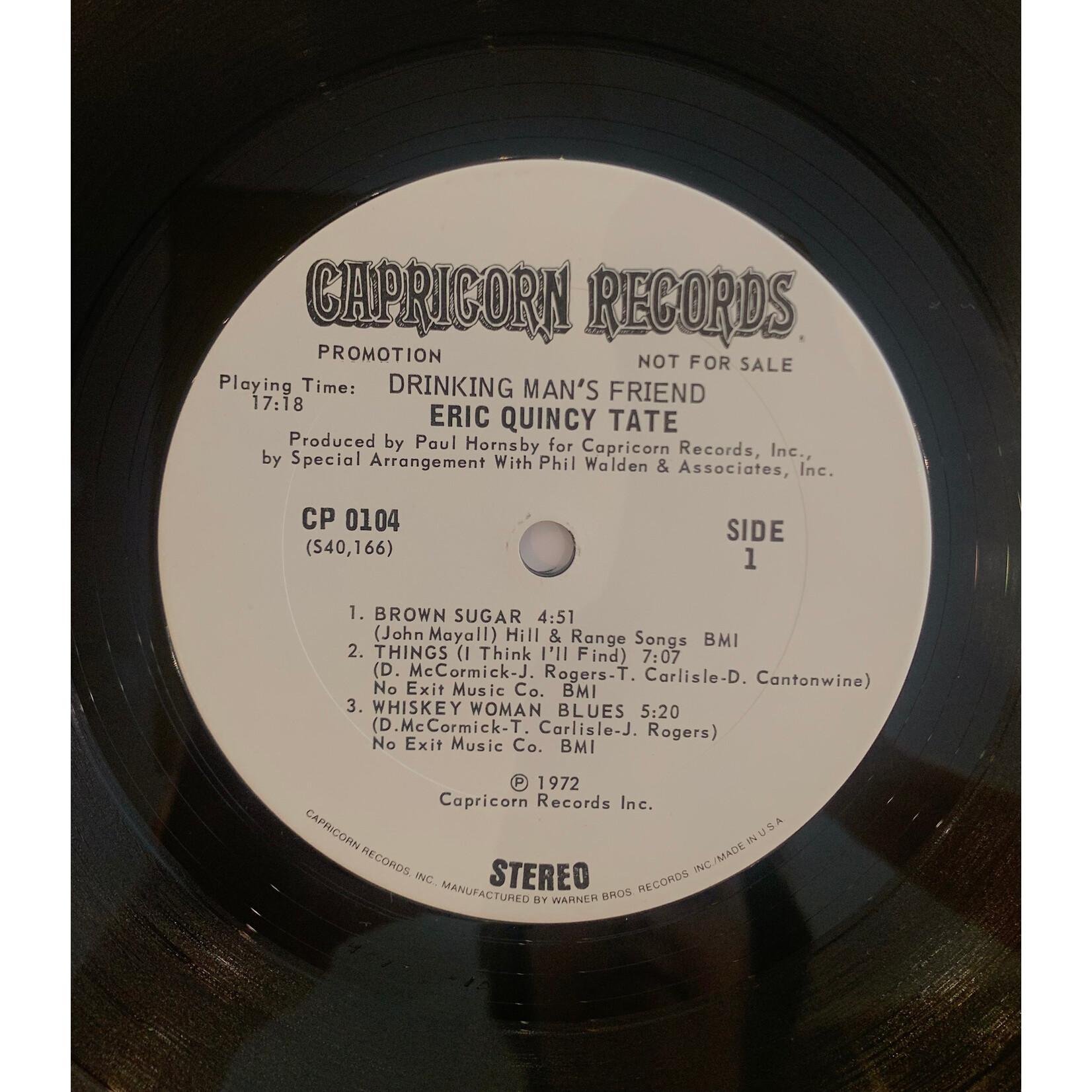 [Kollectible Vinyl] Quincy Tate, Eric: Drinking man's Friend (1972, USA, White Promo, VG+) [CAPRICORN]