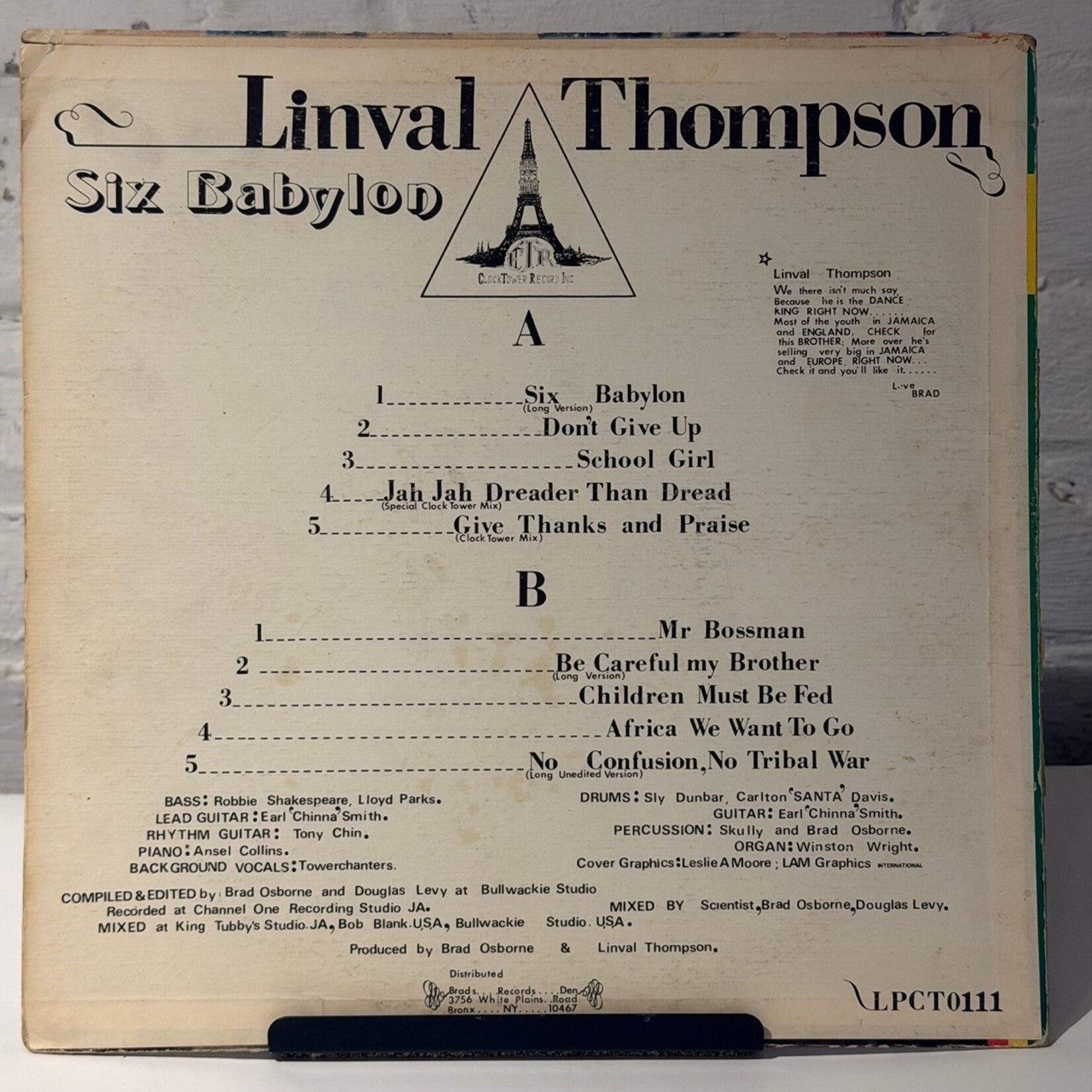 [Kollectible Vinyl] Linval Thompson: Six Babylon (1980, USA, 2nd Issue, Roots Reggae, VG) [CLOCK TOWER]