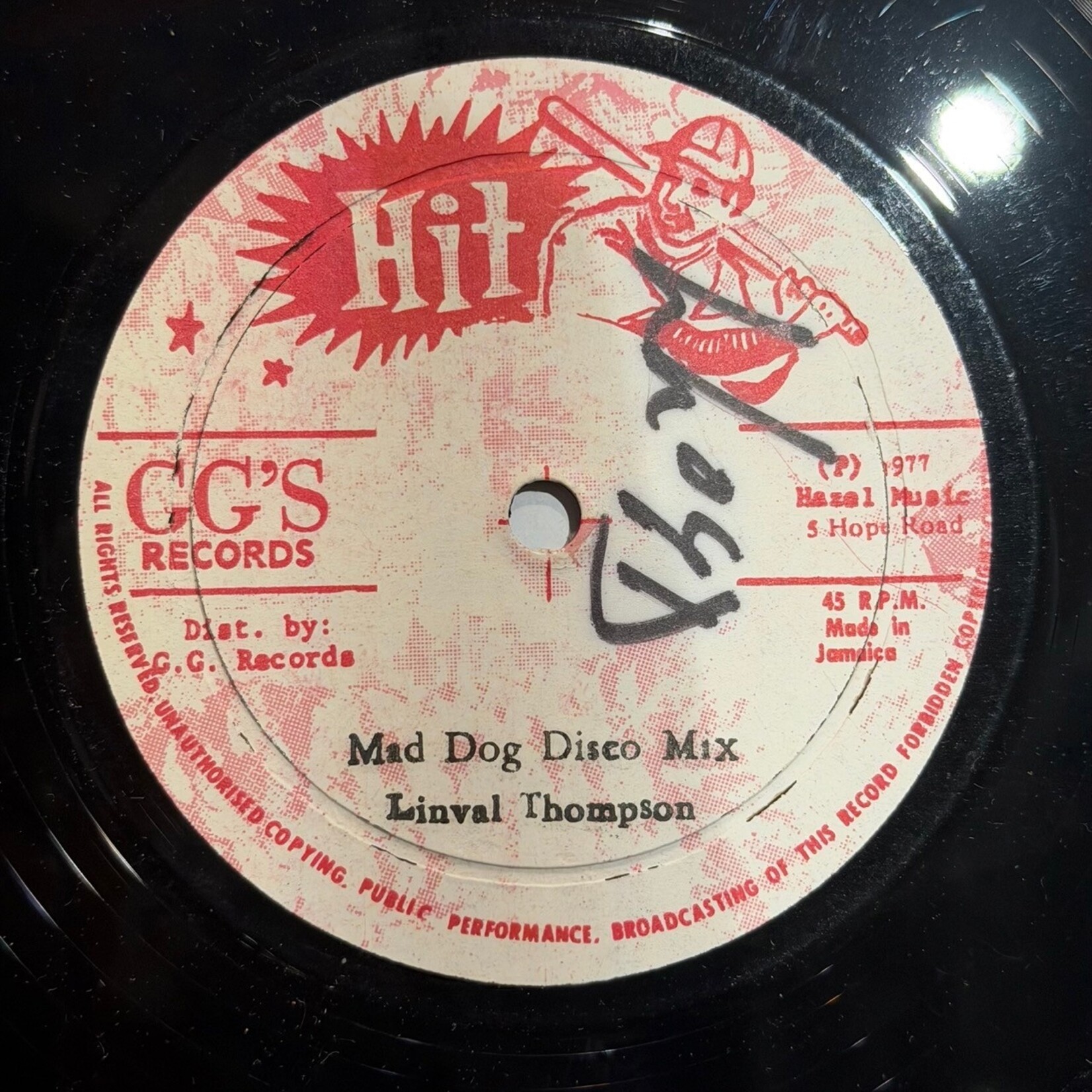 [Kollectible Vinyl] Thompson, Linval: Mad Dog Disco Mix (1977, JAMAICA, 12" 45 RPM, VG+) [GG's]