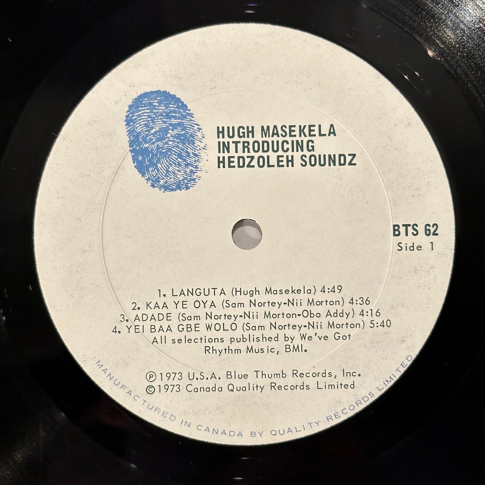 [Kollectible Vinyl] Masekela, Hugh: Introducing Hedzoleh Sounds (1973, Canada, VG+) [BLUE THUMB]