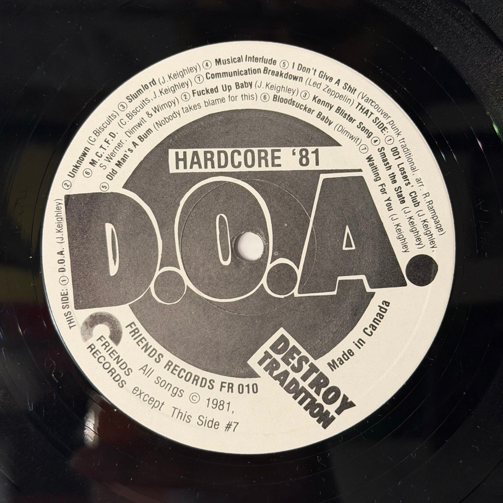 [Kollectible Vinyl] D.O.A: Hardcore 81 (1981, CANADA, VG) [FRIENDS]
