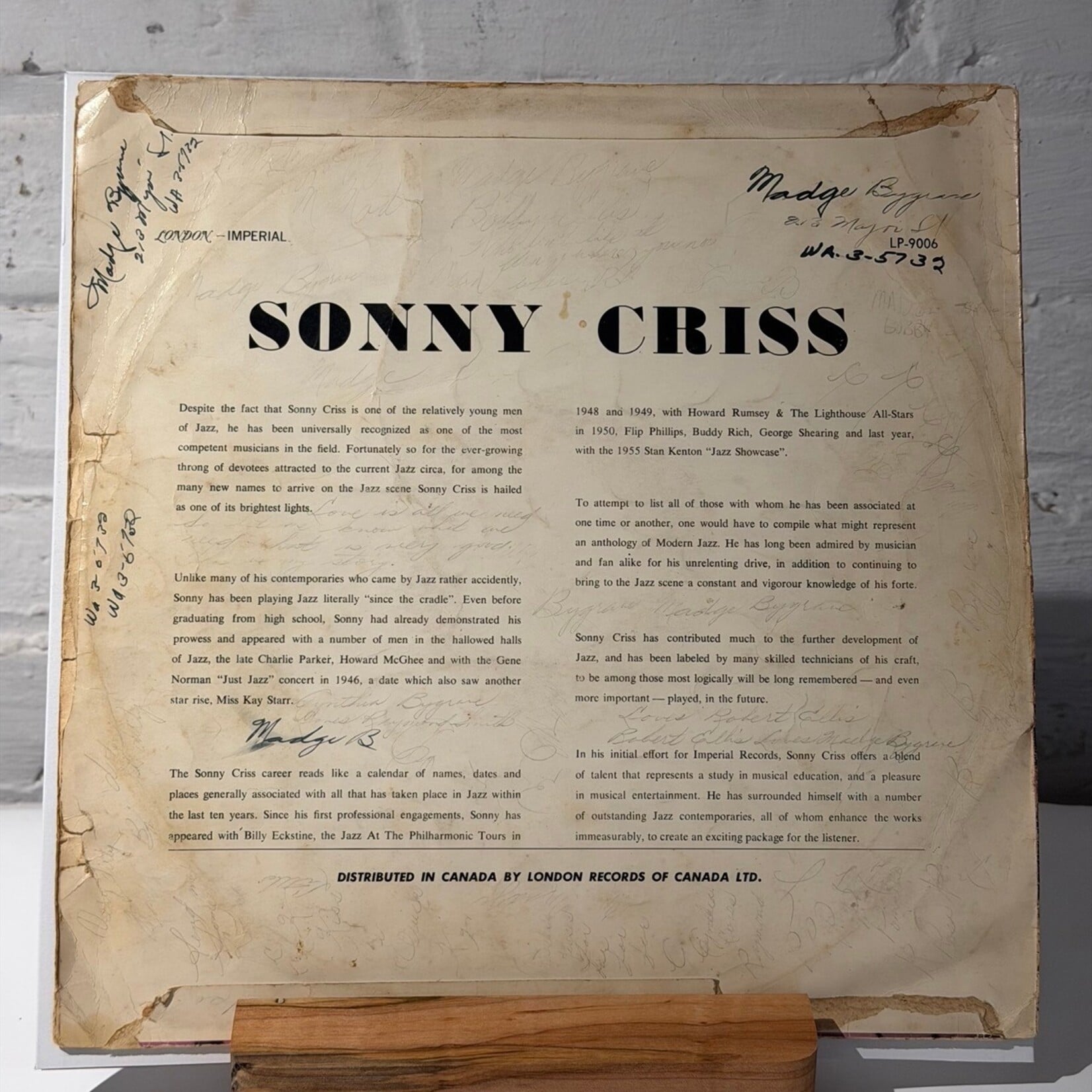 [Kollectible Vinyl] Criss, Sonny: Jazz In The U.S.A. (1956, CANADA, Cool Jazz, G+) [LONDON]