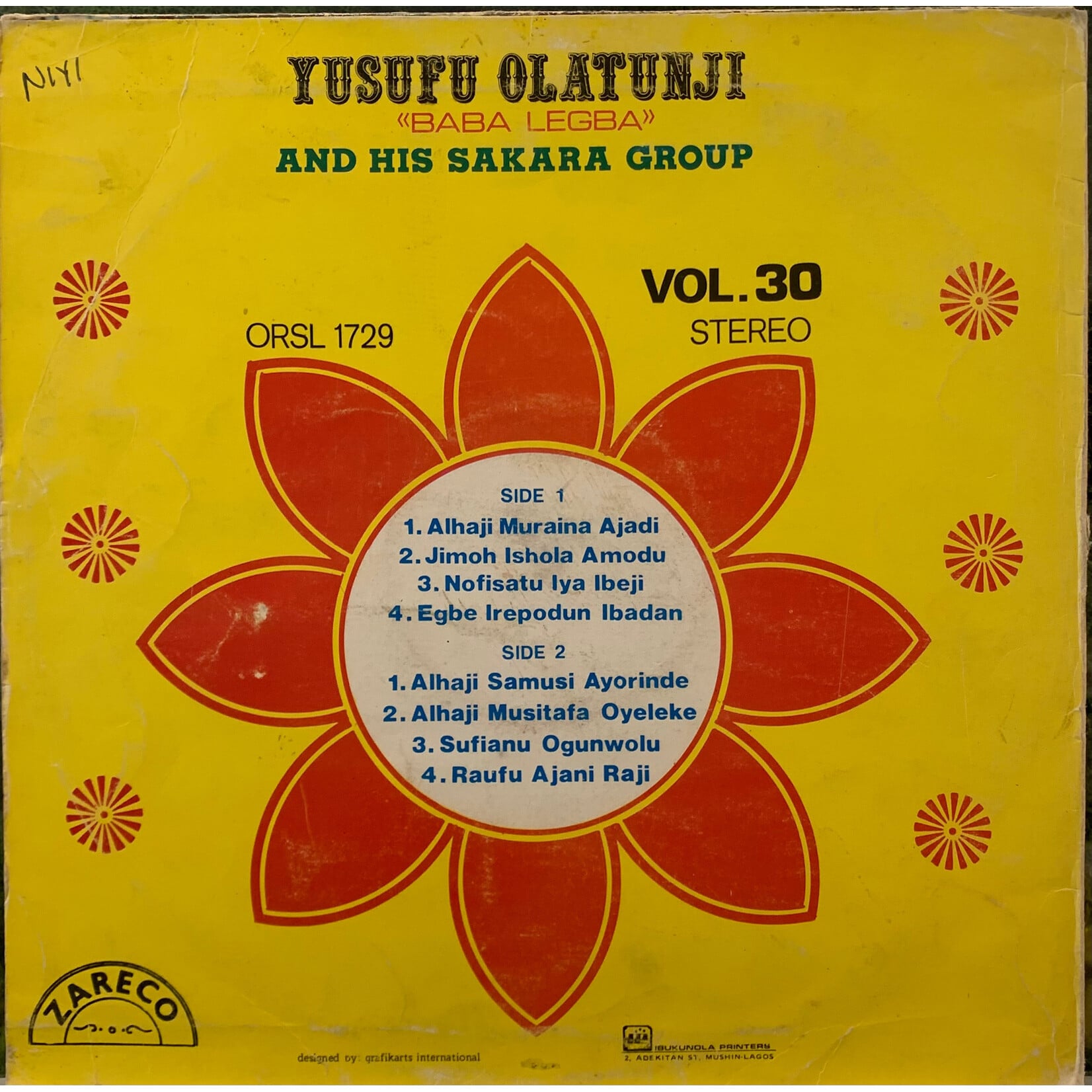 [Kollectible Vinyl] Olatunji, Yusufu & His Sakara Group: Volume 33 (Nigeria, 1980, G+, Volume Mismatch - Sleeve For Volume 30) [FONTANA]