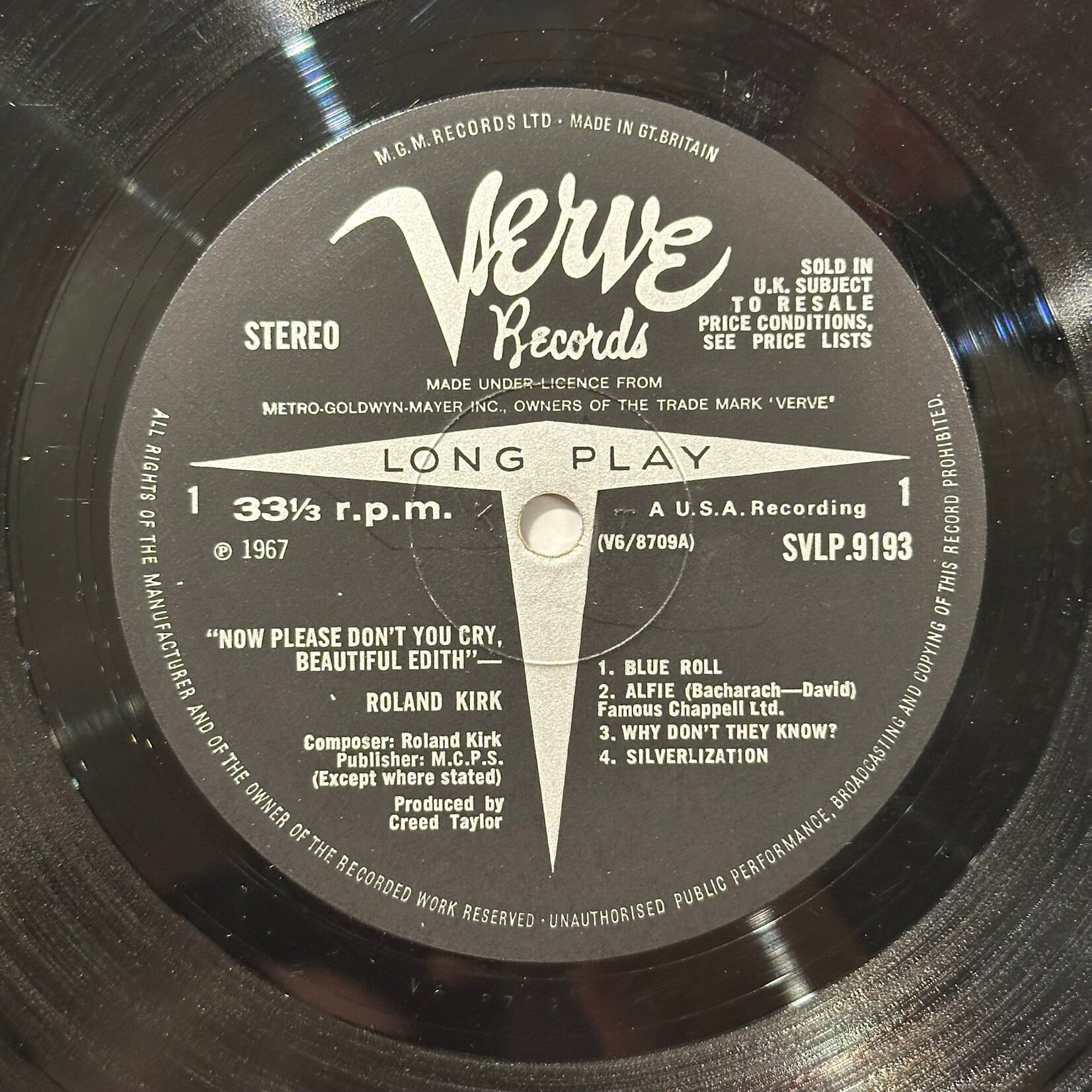 [Kollectible Vinyl] Kirk, Roland: Now Please Don't You Cry, Beautiful Edith (1967, UK, Disc EX) [VERVE]