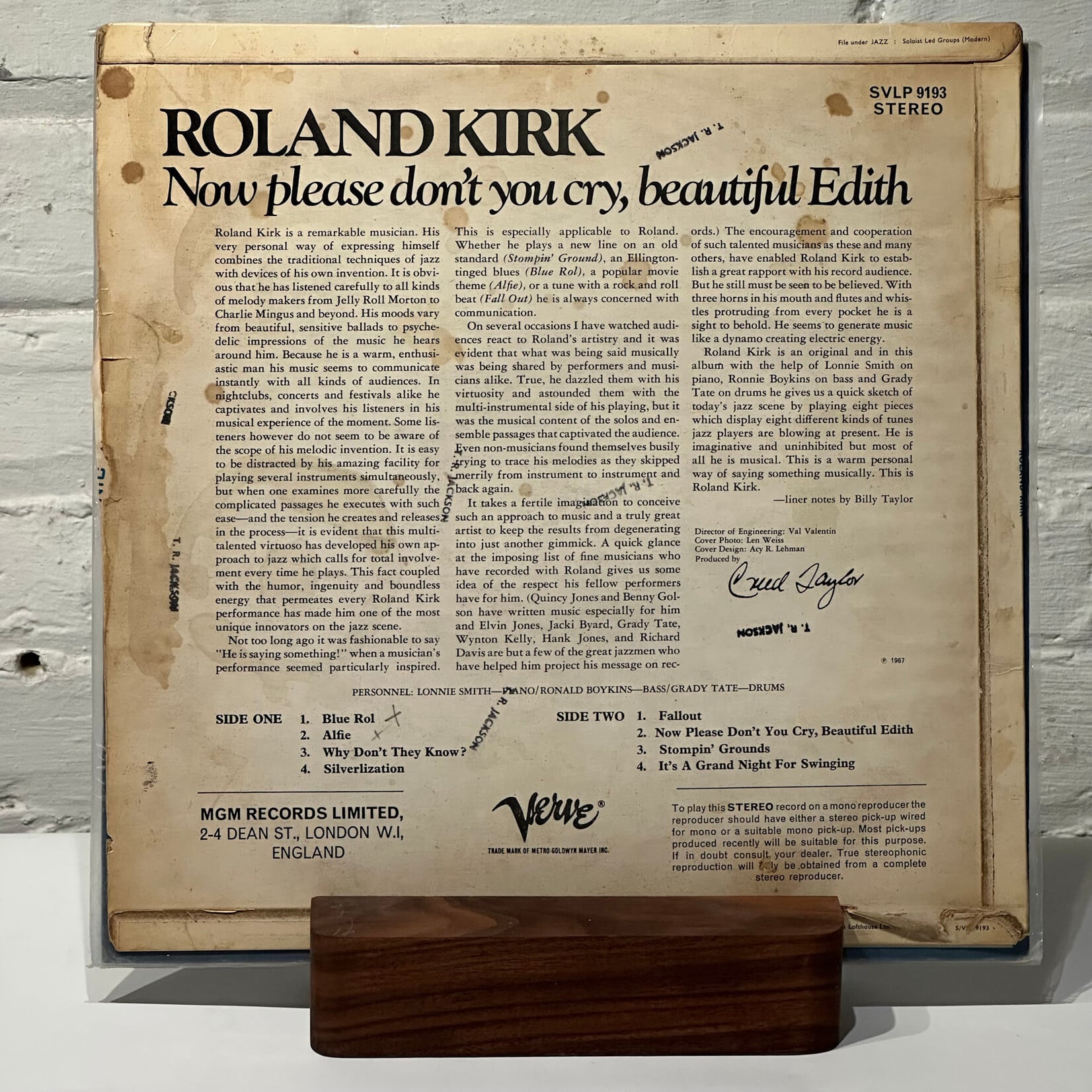 [Kollectible Vinyl] Kirk, Roland: Now Please Don't You Cry, Beautiful Edith (1967, UK, Disc EX) [VERVE]
