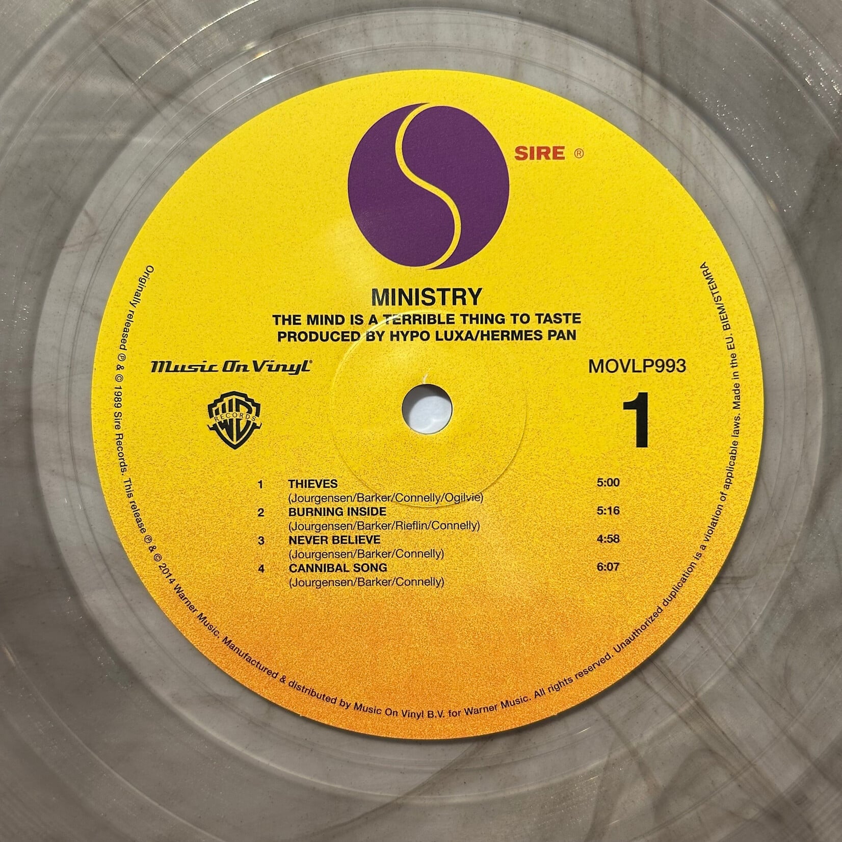 [Kollectible Vinyl] Ministry: The Mind Is A Terrible Thing To Taste (2019, Europe, Ltd Ed Clear/Black, Industrial, EX) [SIRE]
