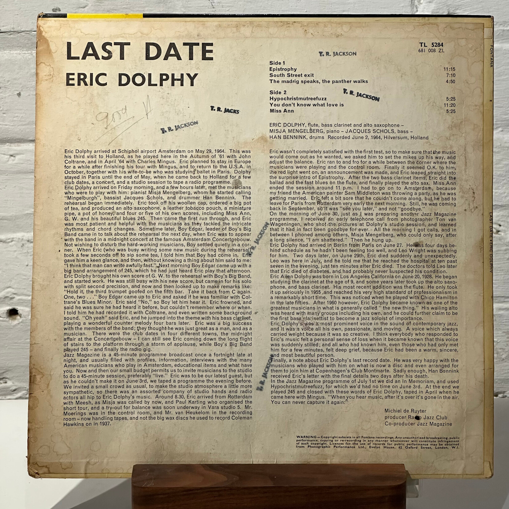 [Kollectible Vinyl] Dolphy, Eric: Last Date (1966, UK, VG) [FONTANA]