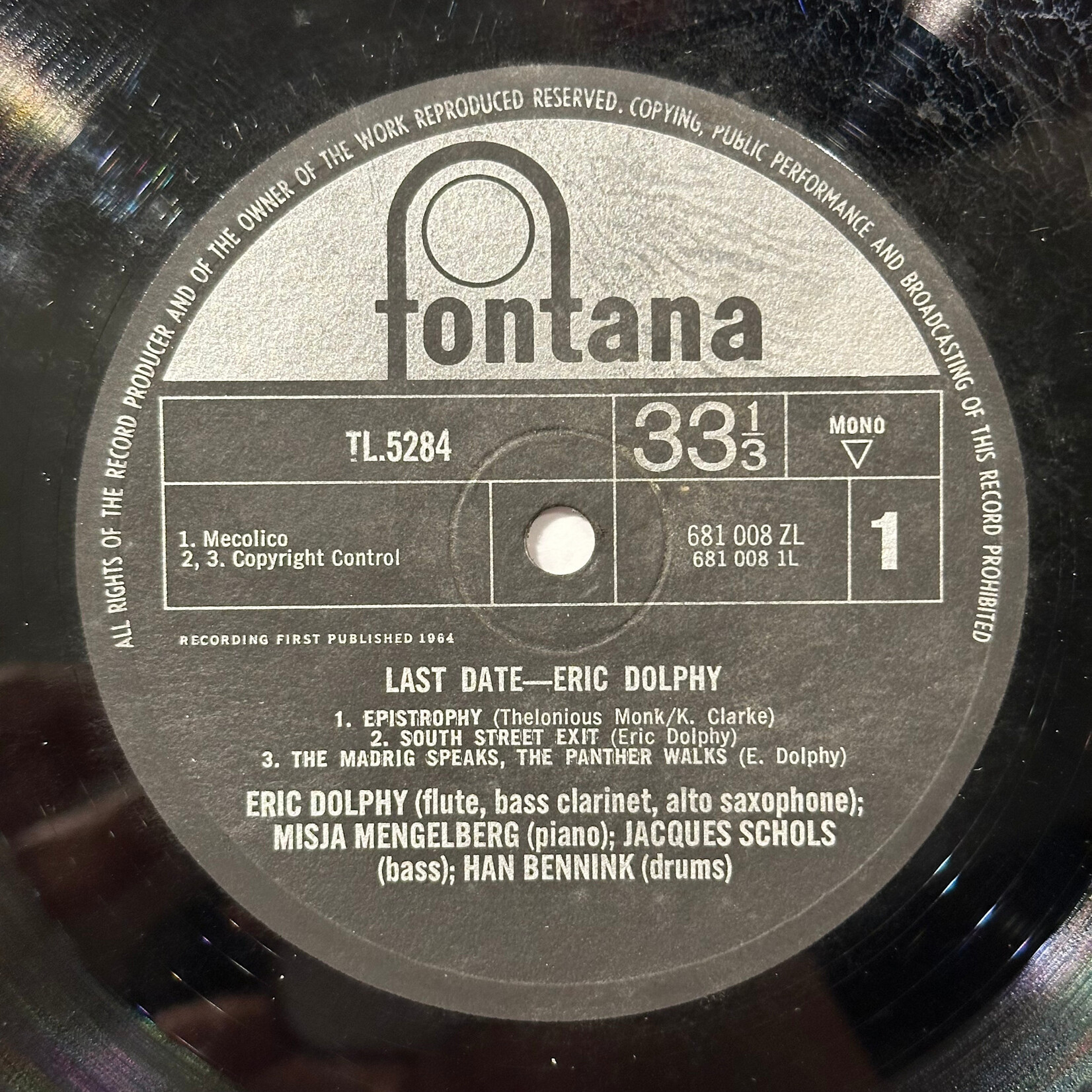 [Kollectible Vinyl] Dolphy, Eric: Last Date (1966, UK, VG) [FONTANA]