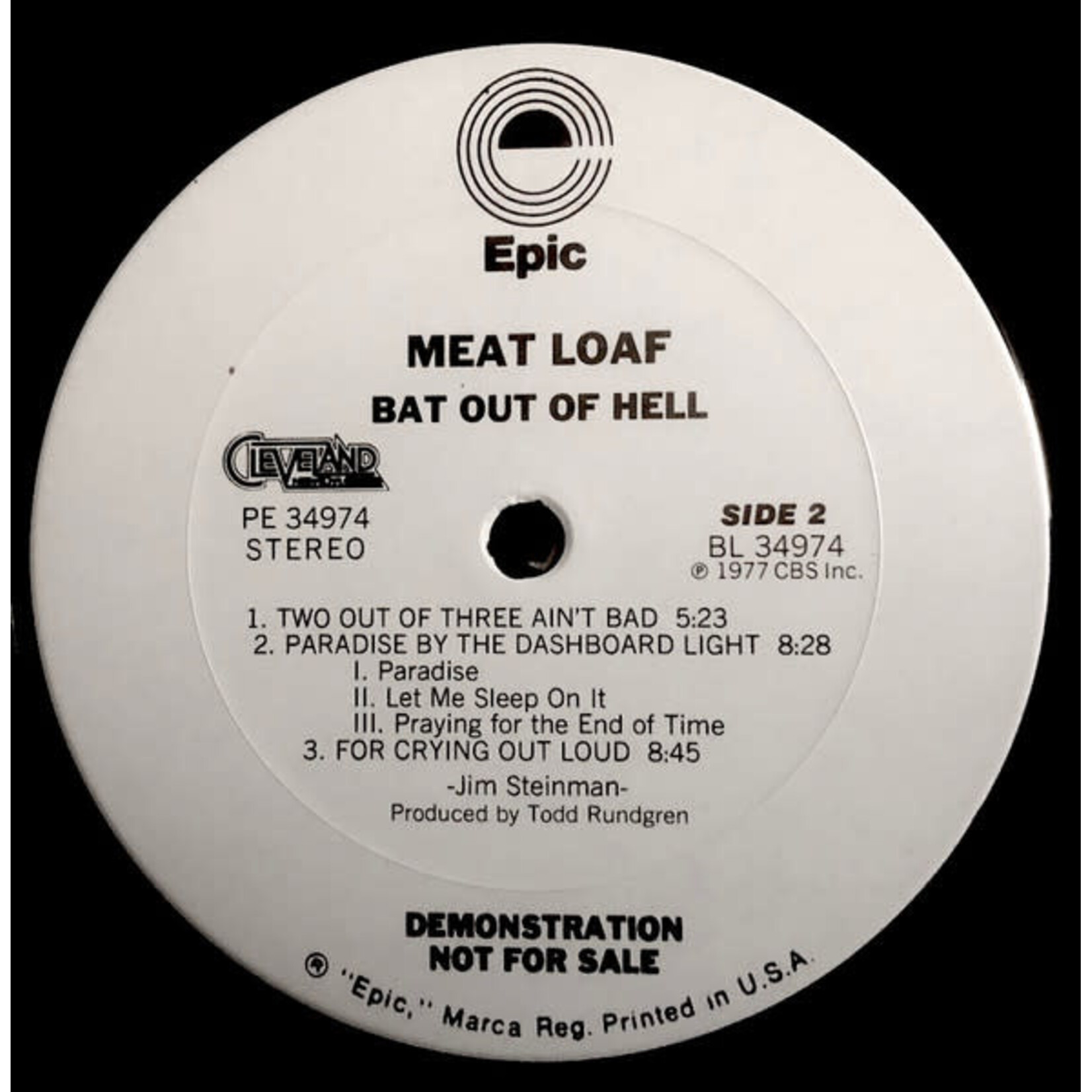 [Kollectible Vinyl] Meat Loaf: Bat Out Of Hell (1977, USA, White Label Promo, VG+) [EPIC]