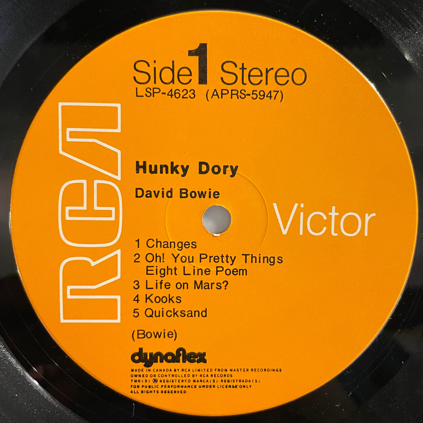 [Kollectible Vinyl] Bowie, David: Hunky Dory (1971, USA, Orange RCA, VG+) [RCA]