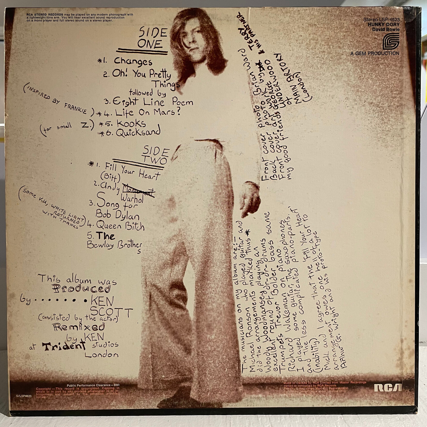 [Kollectible Vinyl] Bowie, David: Hunky Dory (1971, USA, Orange RCA, VG+) [RCA]