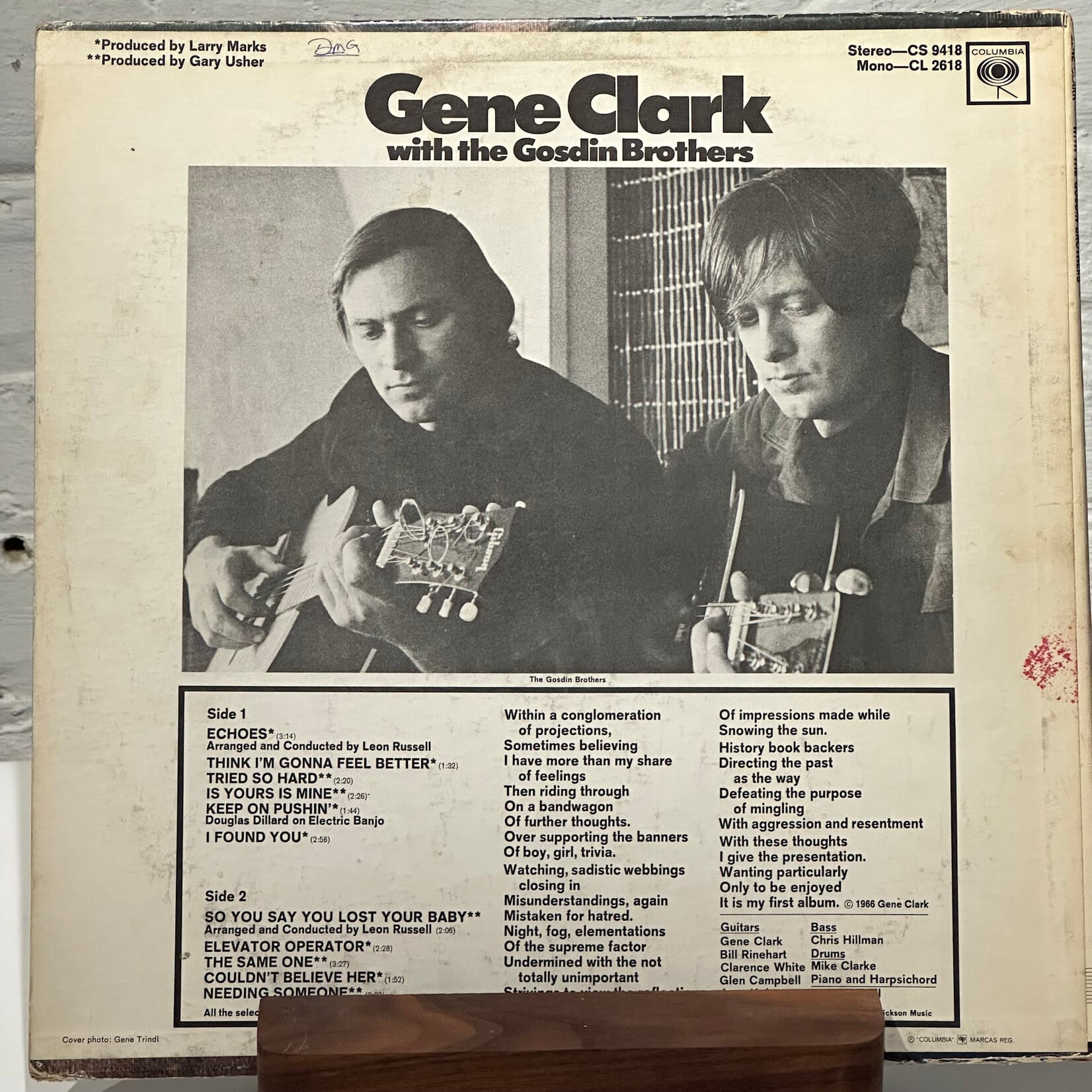 [Kollectible Vinyl] Clark, Gene: Gene Clark With The Gosdin Brothers (1967, Canada, VG) [COLUMBIA]