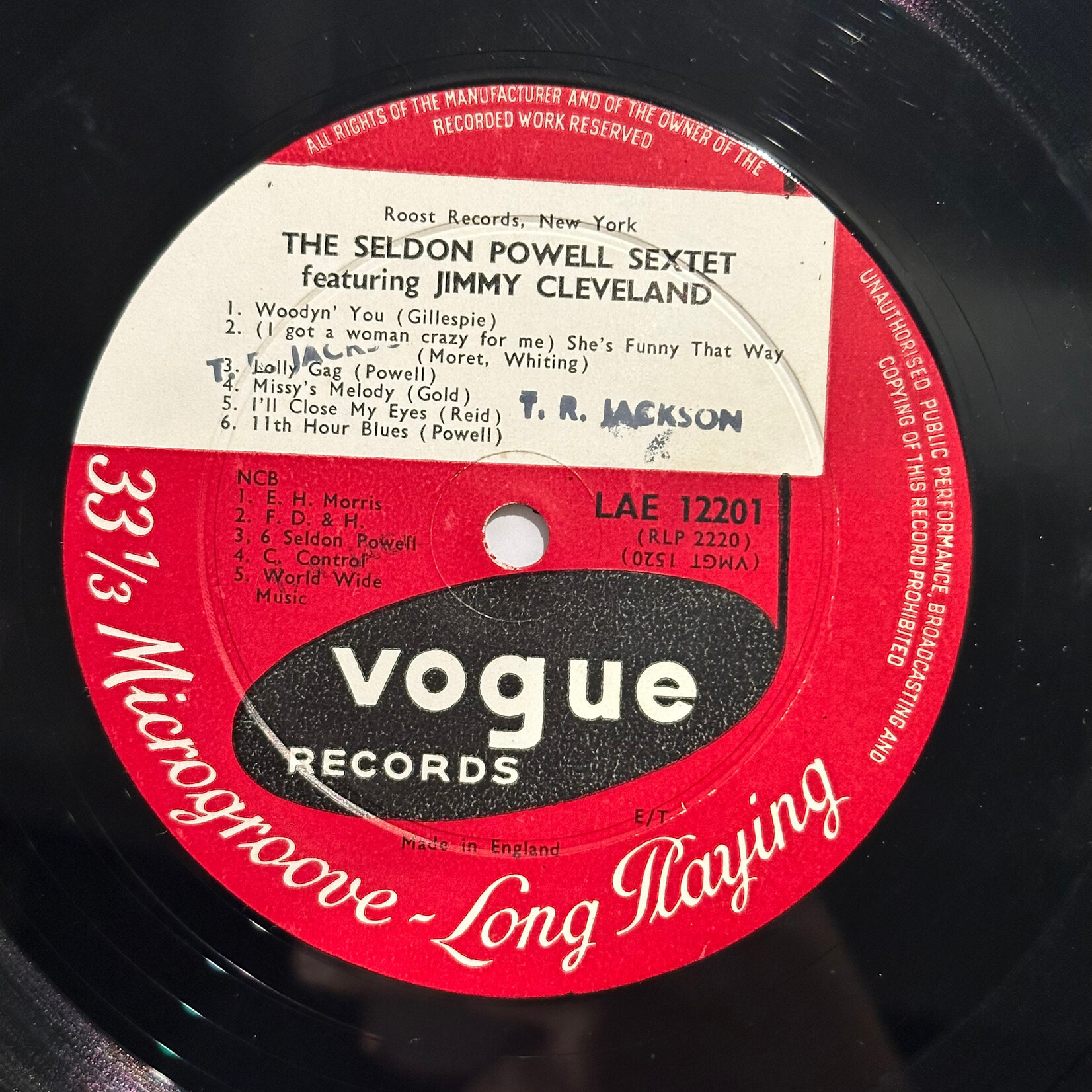 [Kollectible Vinyl] Powell, Seldon Sextet: Seldon Powell Sextet Featuring Jimmy Cleveland (1959, UK, VG+) [VOGUE]