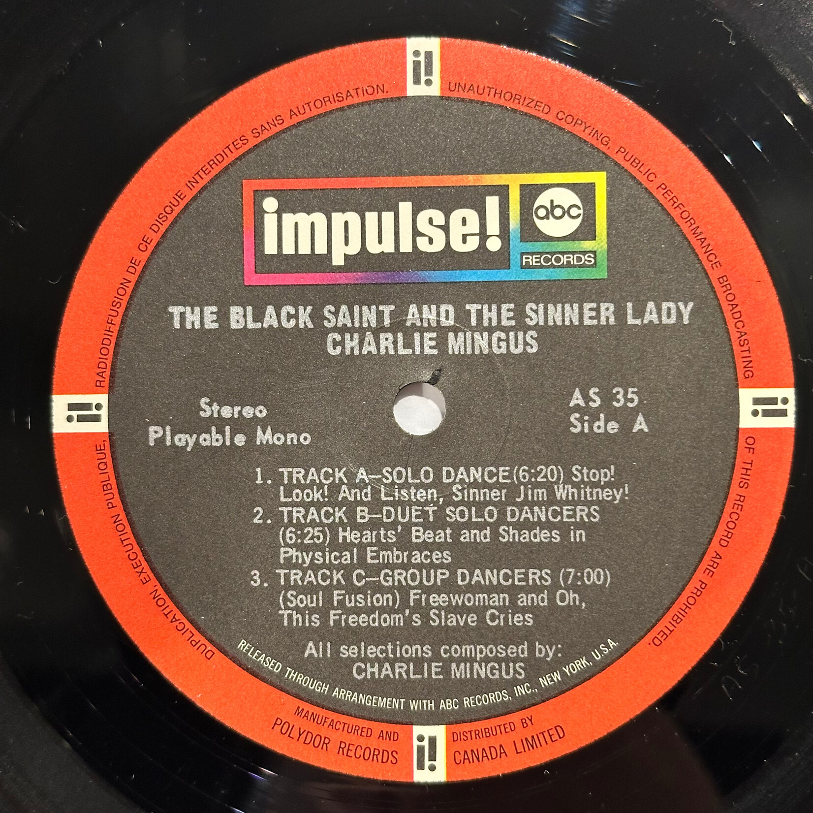 [Kollectible Vinyl] Mingus, Charles: The Black Saint And The Sinner Lady (Canada, 2nd Issue, VG+) [IMPULSE]