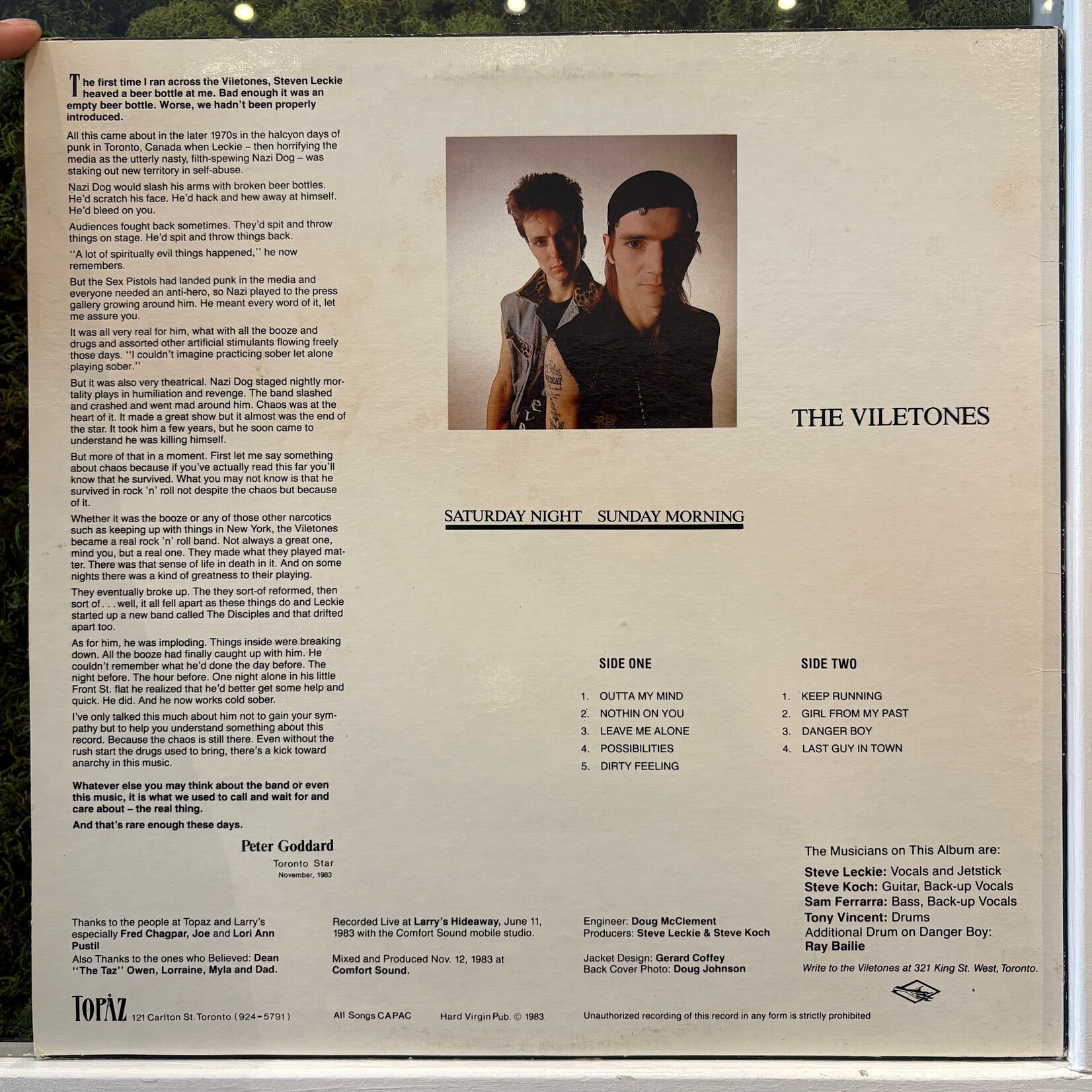 [Kollectible Vinyl] The Viletones: Saturday Night Sunday Morning (1983, Canada, VG+) [TOPAZ]