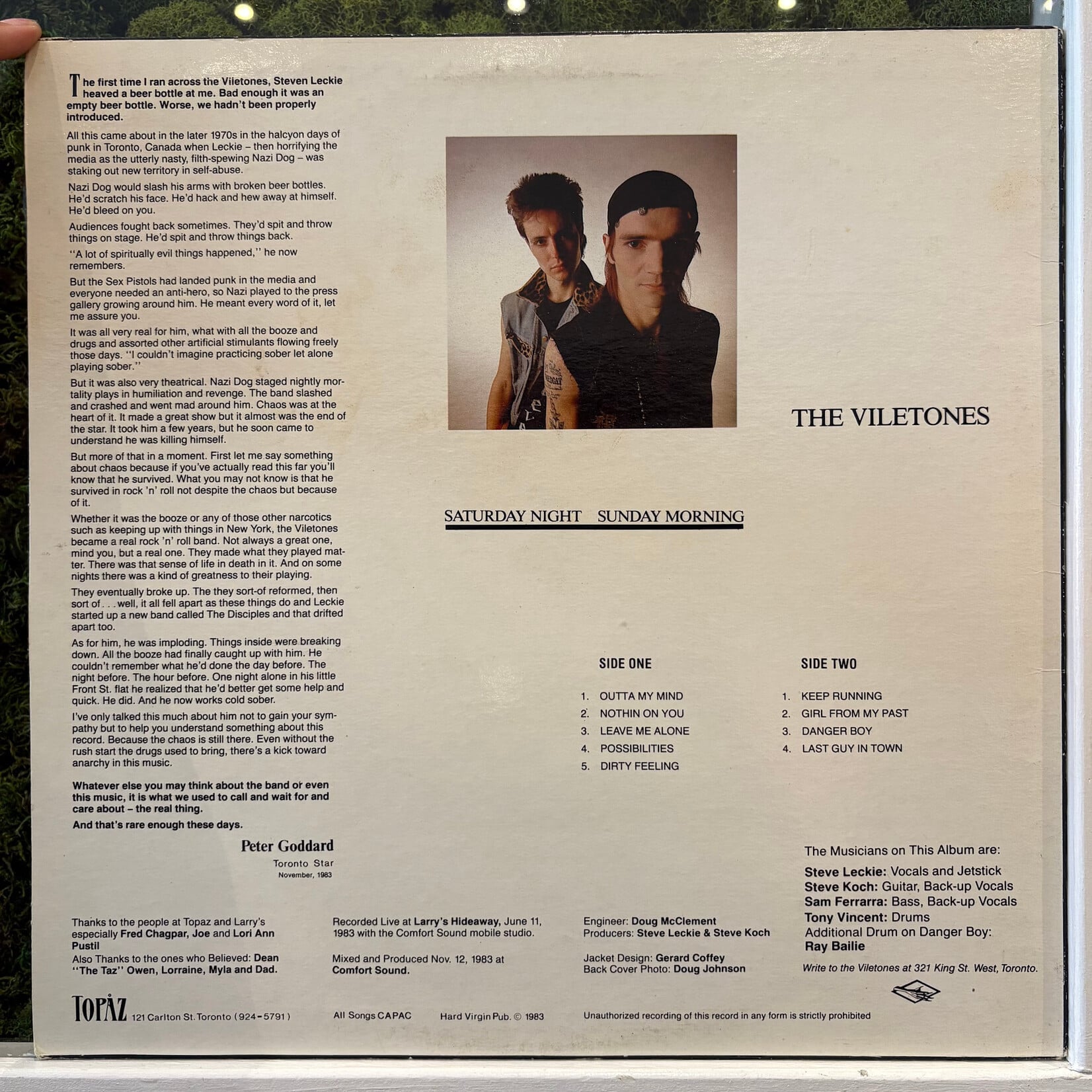[Nick's Disk Pics] The Viletones: Saturday Night Sunday Morning (1983, Canada, VG+) [TOPAZ]
