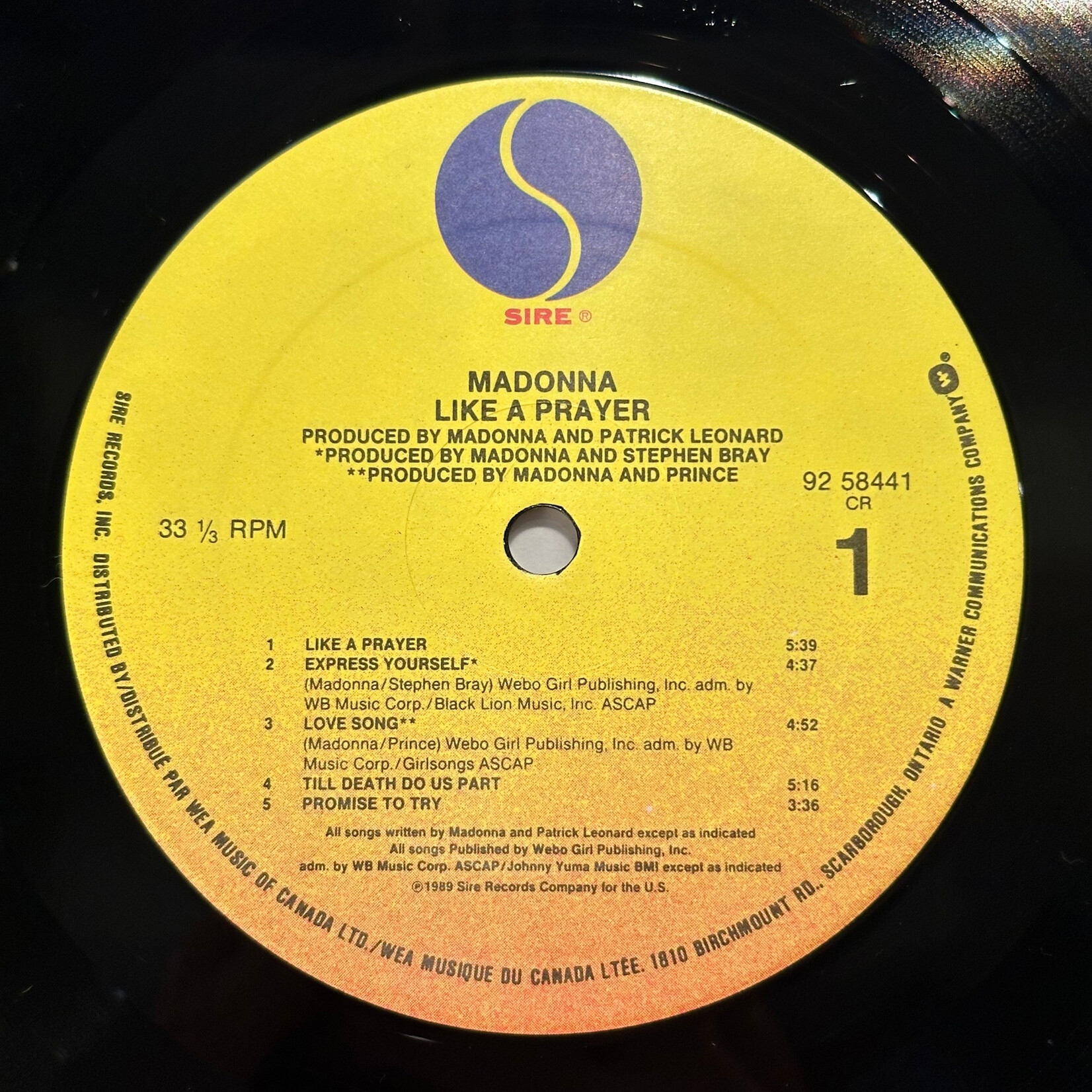 [Kollectible Vinyl] Madonna: Like A Prayer (1989, CANADA, Gold Stamp Promo, Chum Copy!, DIsc VG+) [SIRE]