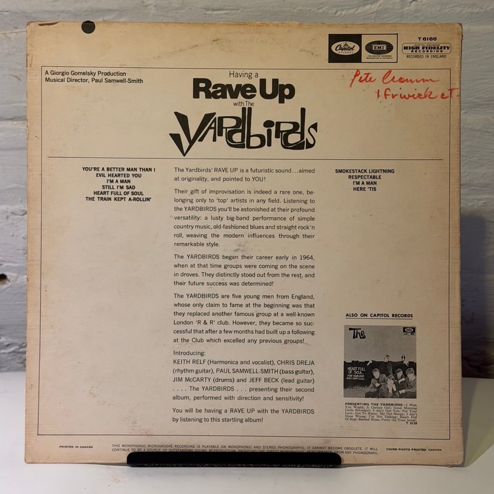 [Kollectible Vinyl] Yardbirds: Having a Rave Up With (1966, CANADA, Mono, Capitol 6000, VG) [CAPITOL]