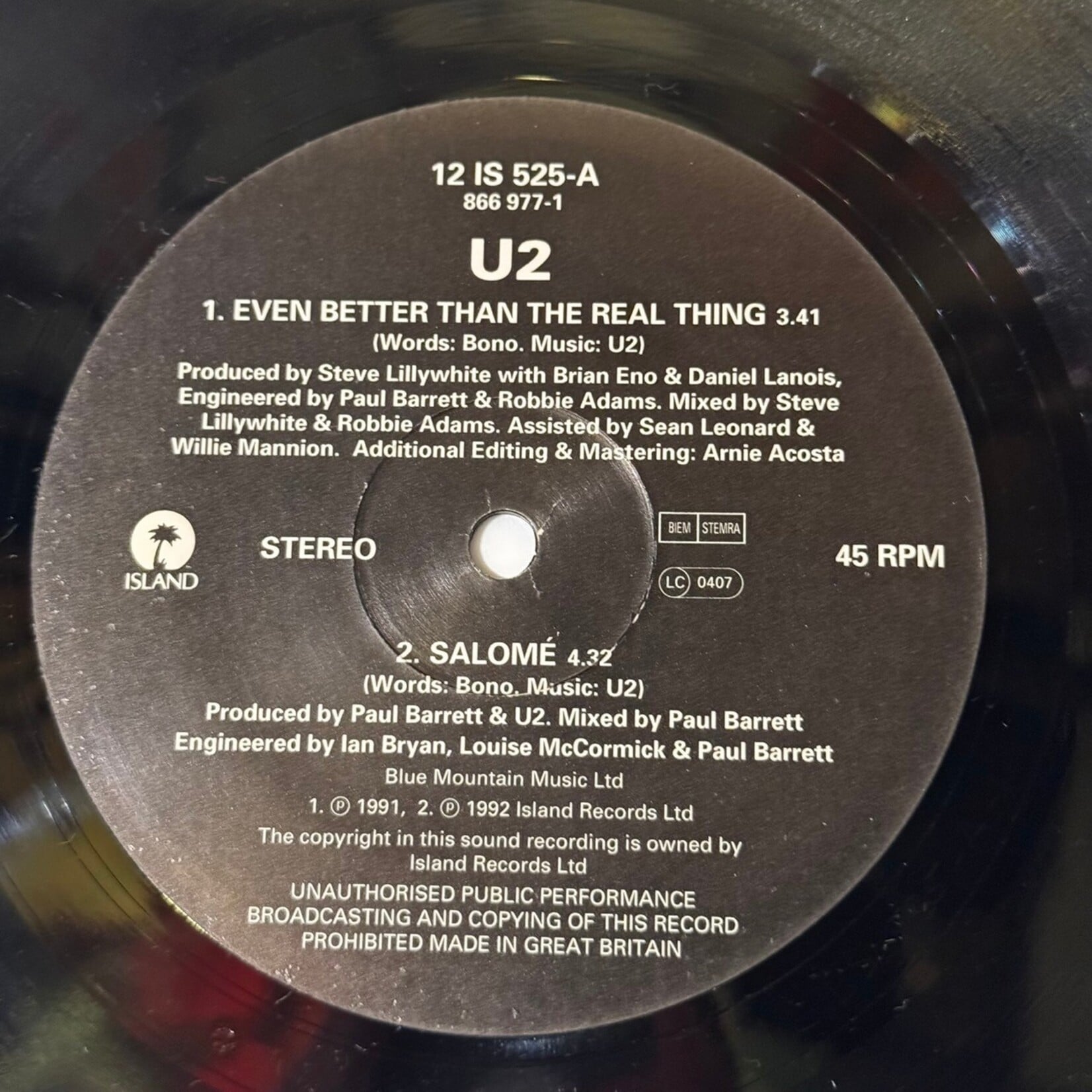 [Kollectible Vinyl] U2: Even Better Than The Real Thing (1992, UK, w/ Poster, 12" EP, Ex) [ISLAND]