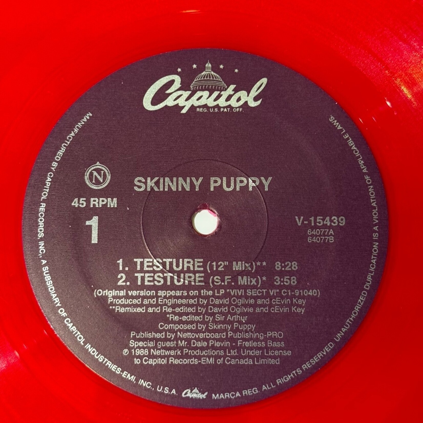 [Kollectible Vinyl] Skinny Puppy: Testure (1989, USA, 12" Red wax, Ricardocore) [CAPITOL]