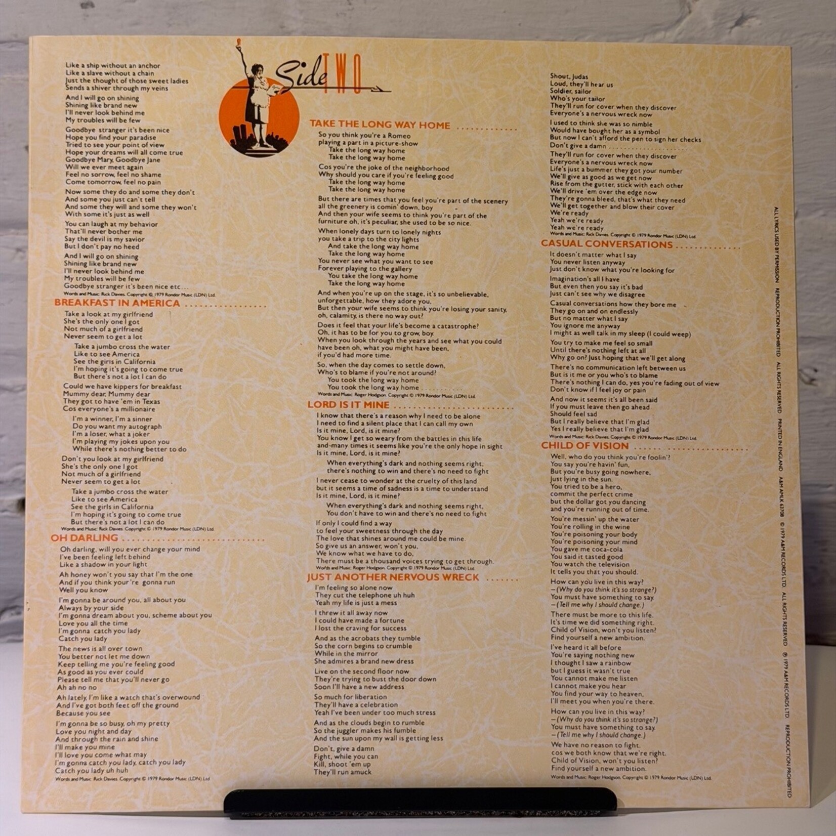 [Kollectible Vinyl] Supertramp: Breakfast In America (w/Inner, 1979, UK, Ex) [A&M]
