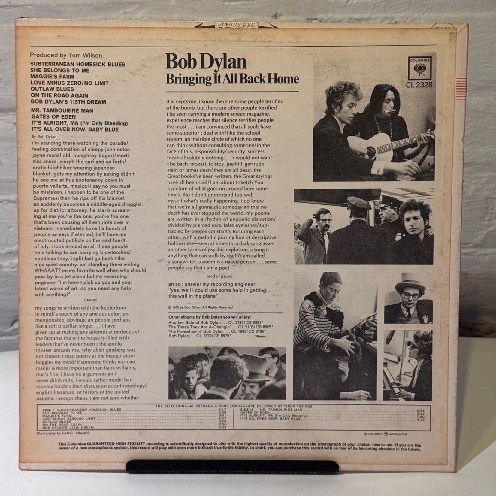 [Kollectible Vinyl] Dylan, Bob: Bringing It All Back Home (Mono, 1965, Canada, VG+) [COLUMBIA]