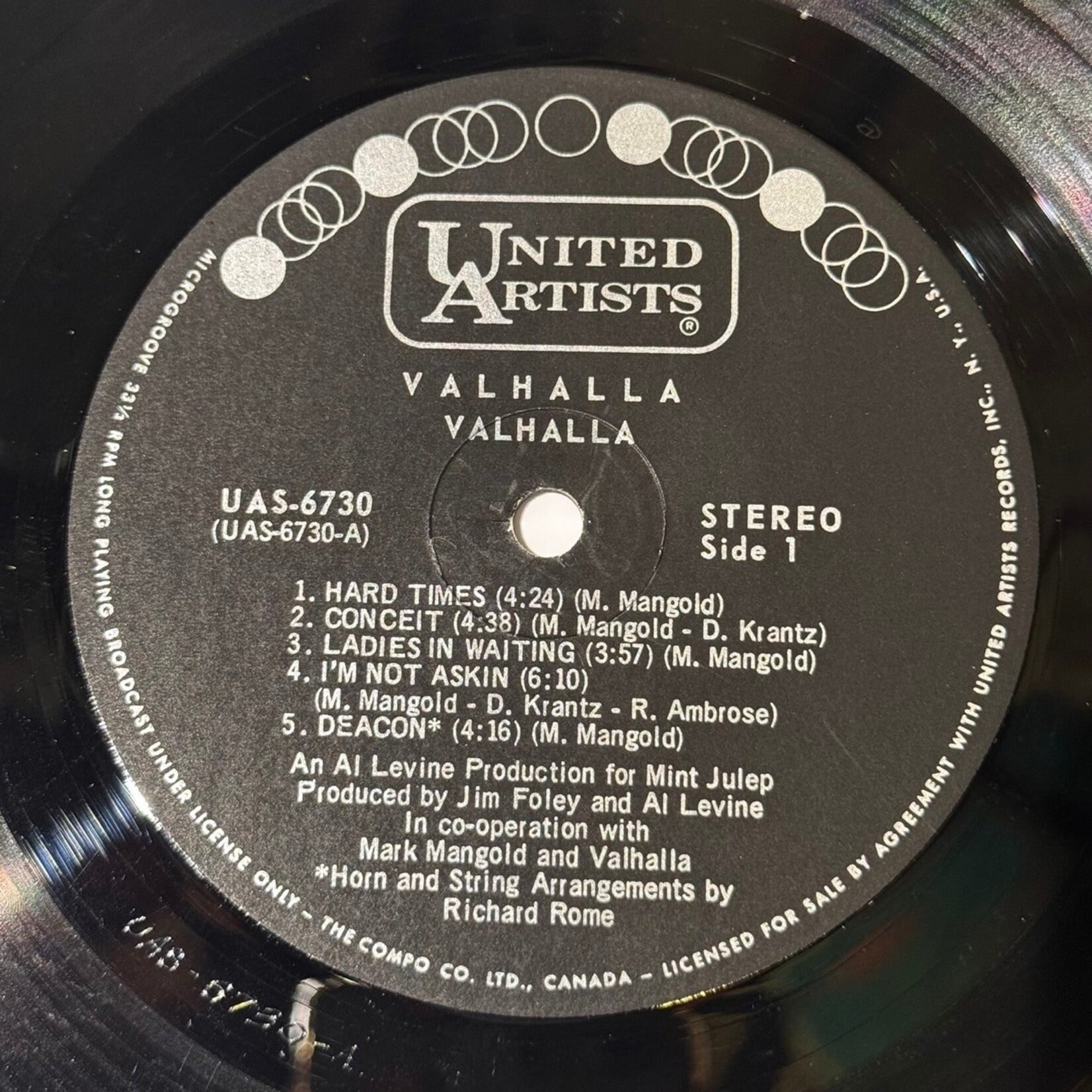 [Kollectible Vinyl] Valhalla: Valhalla (Pysch, 1969, Canada, Disc VG+) [UNITED ARTISTS]