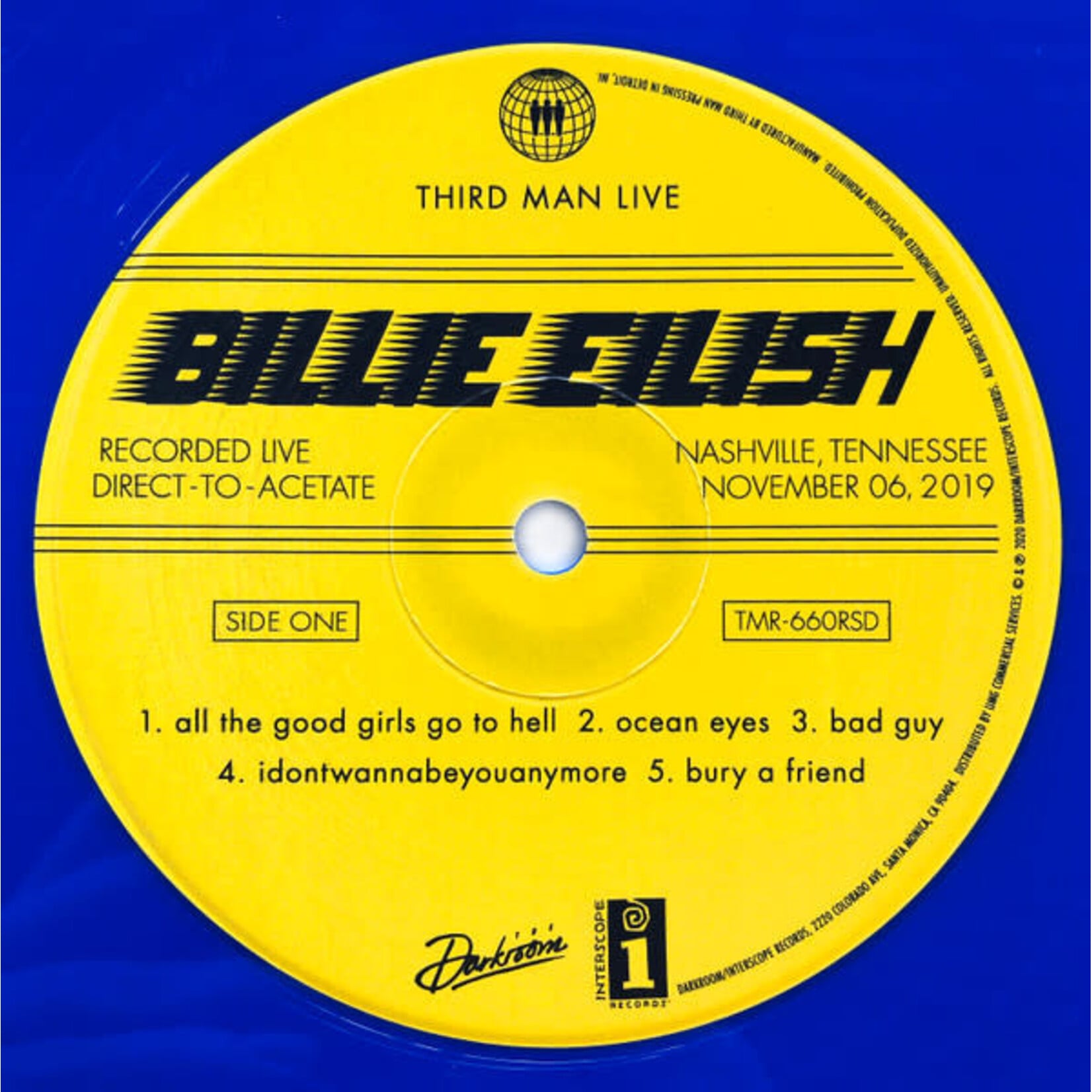 [Pop Girl] Eilish, Billie: Live At Third Man Records (2020, USA, Ltd. Ed. Blue, RSD, EX) [THIRD MAN]