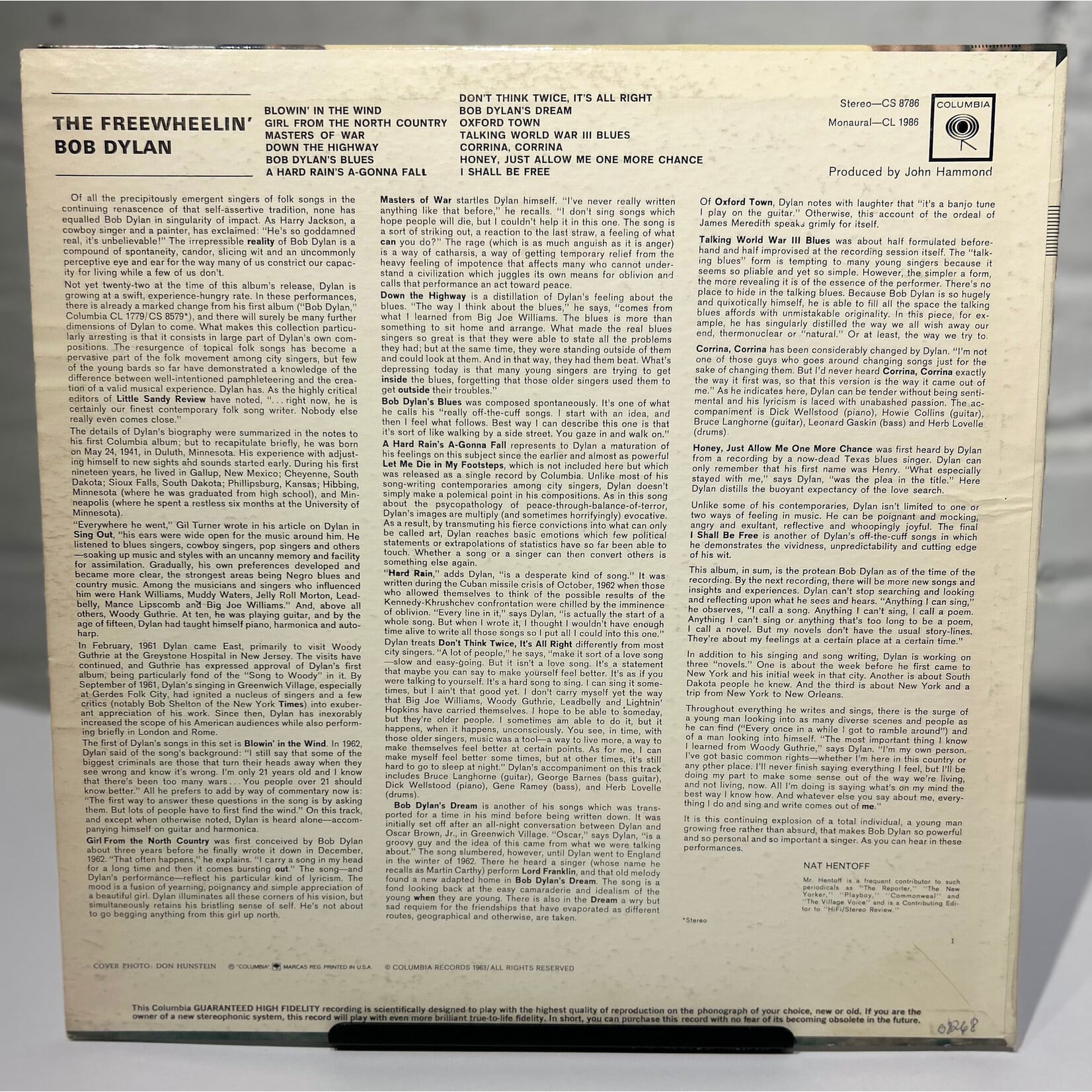 [Kollectible Vinyl] Dylan, Bob: The Freewheelin' Bob Dylan (1963, USA, w/Company Inner, VG+) [COLUMBIA]