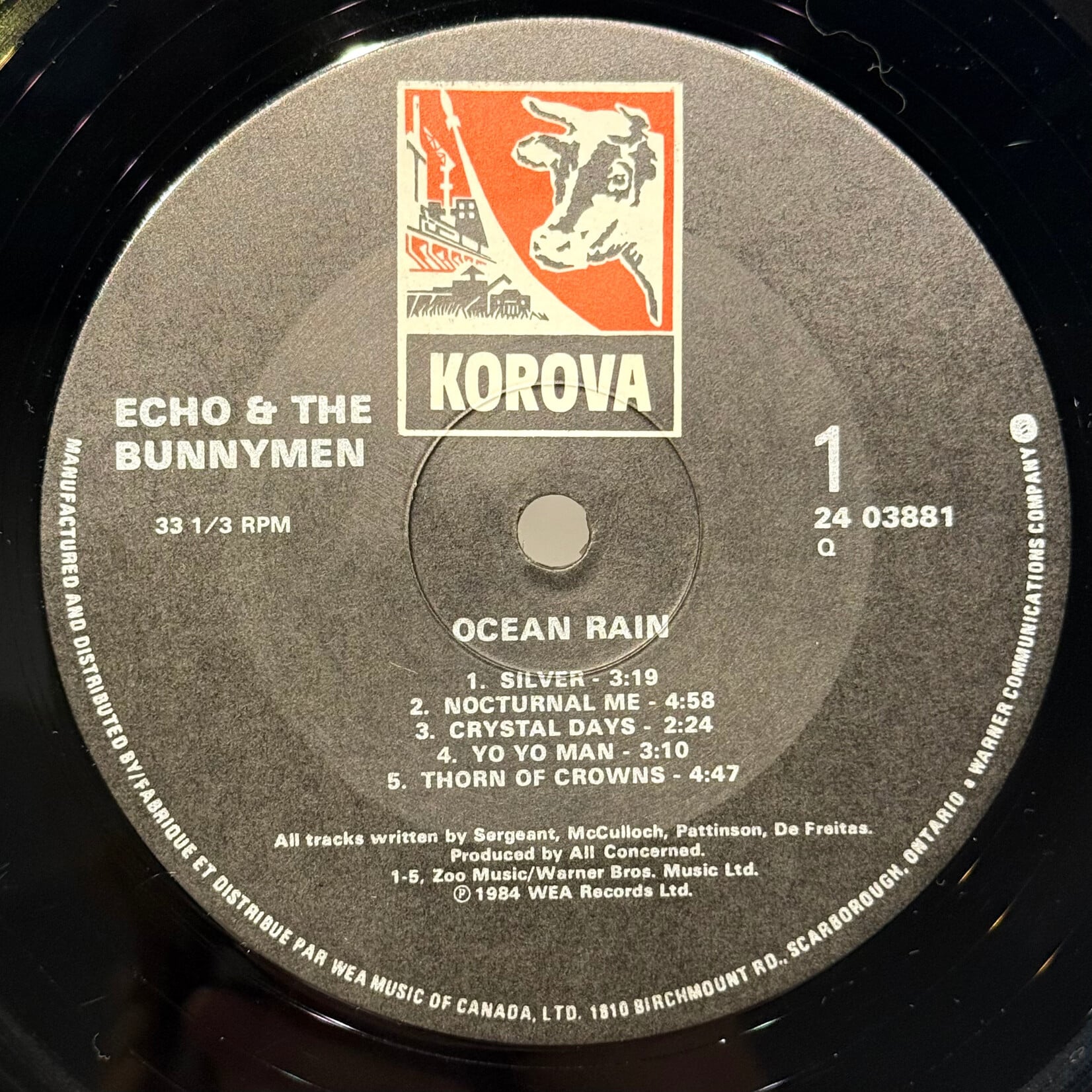[Kollectible Vinyl] Echo & The Bunnymen: Ocean Rain (1984, Canada, Gold Stamp Promo, VG+) [KOROVA]