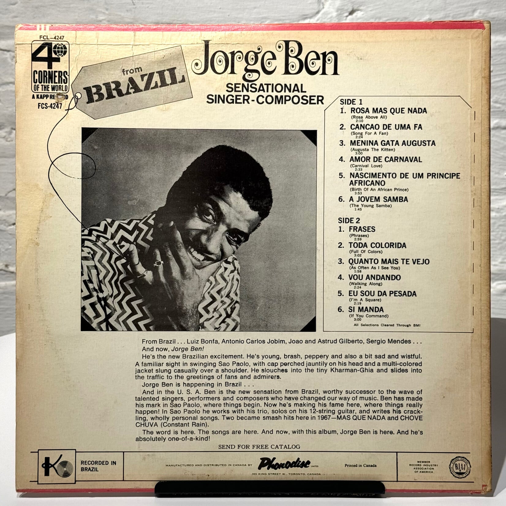 [Kollectible Vinyl] Ben, Jorge: O Bidú: Silêncio No Brooklin (1967, Canadian, Disc VG+) [KAPP]