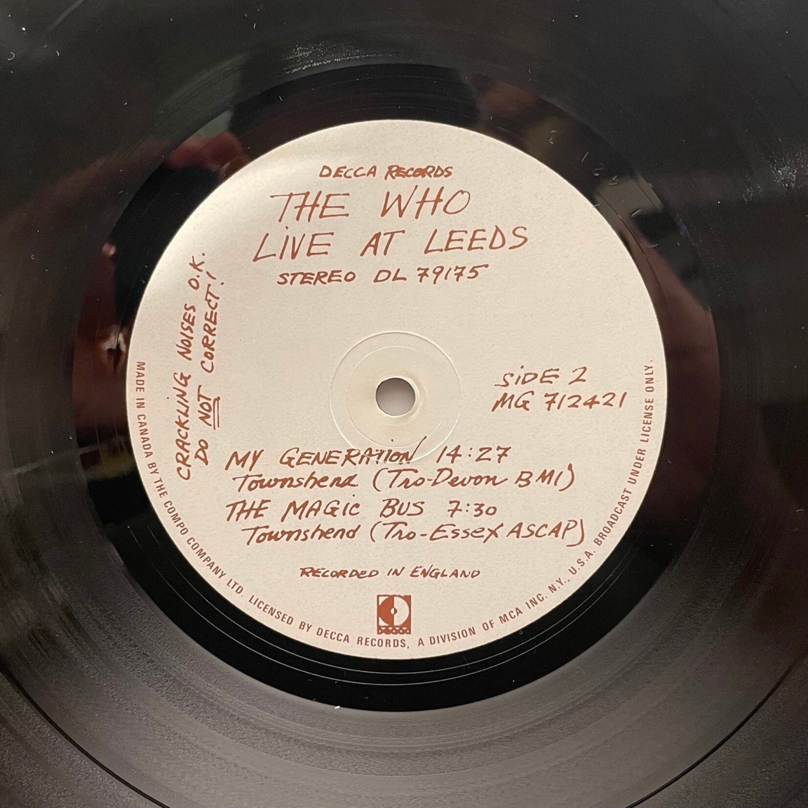 [Kollectible Vinyl] Who: Live At Leeds (1970, Canada, 12 Inserts, VG+) [DECCA]