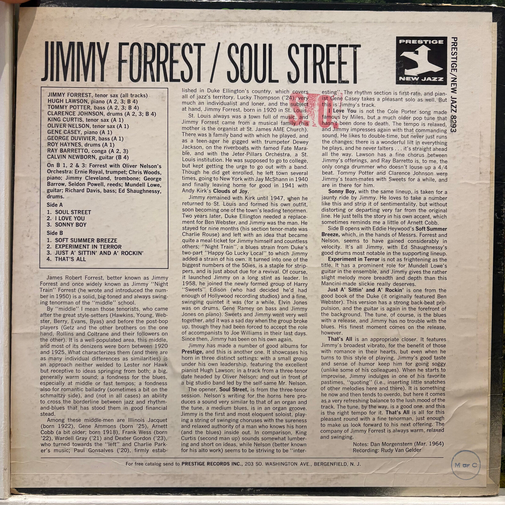 [Kollectible Vinyl] Forrest, Jimmy: Soul Street (1964, USA, Purple New Jazz, VG) [PRESTIGE]