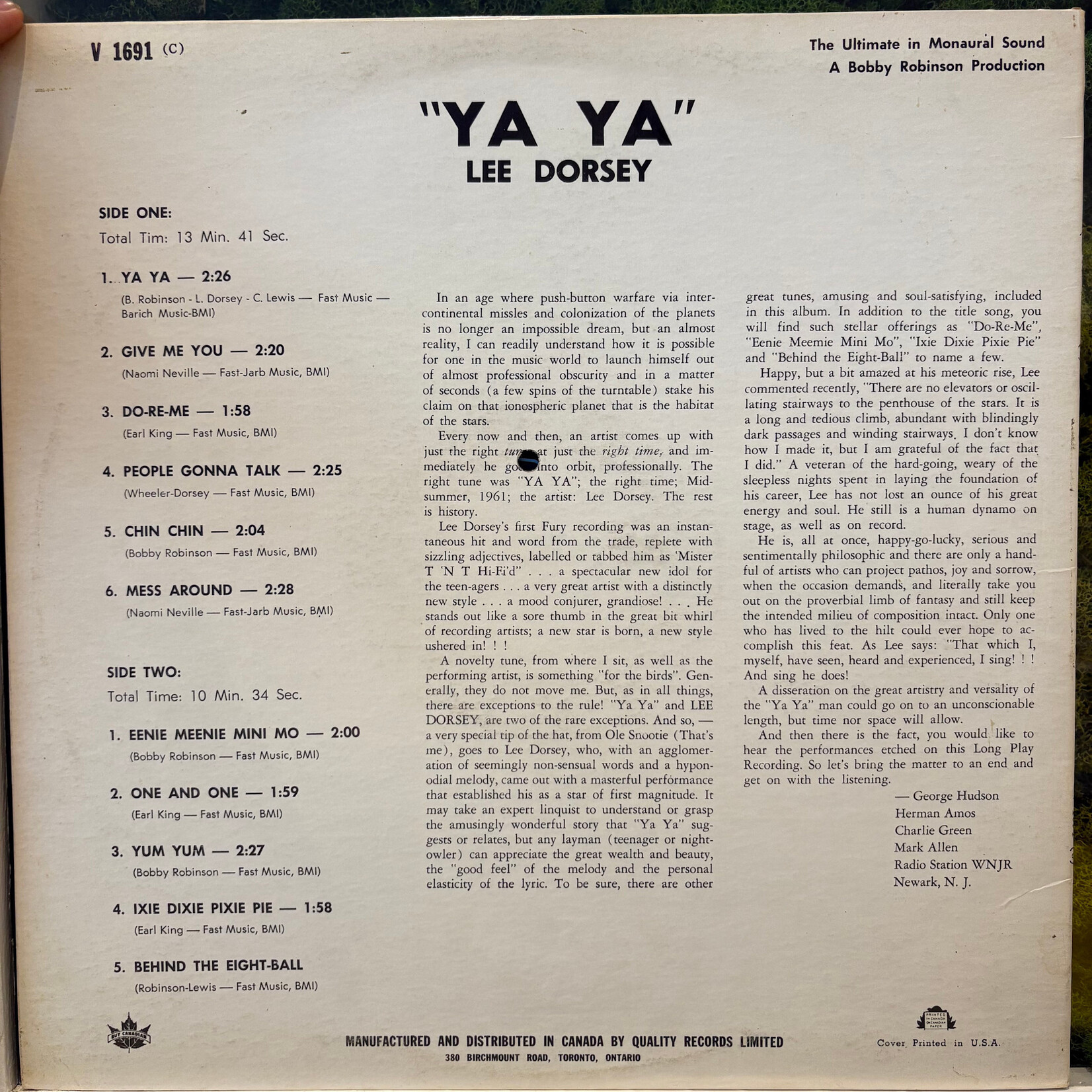[Kollectible Vinyl] Dorsey, Lee: Ya! Ya! (1962, Canada, VG+) [QUALITY]