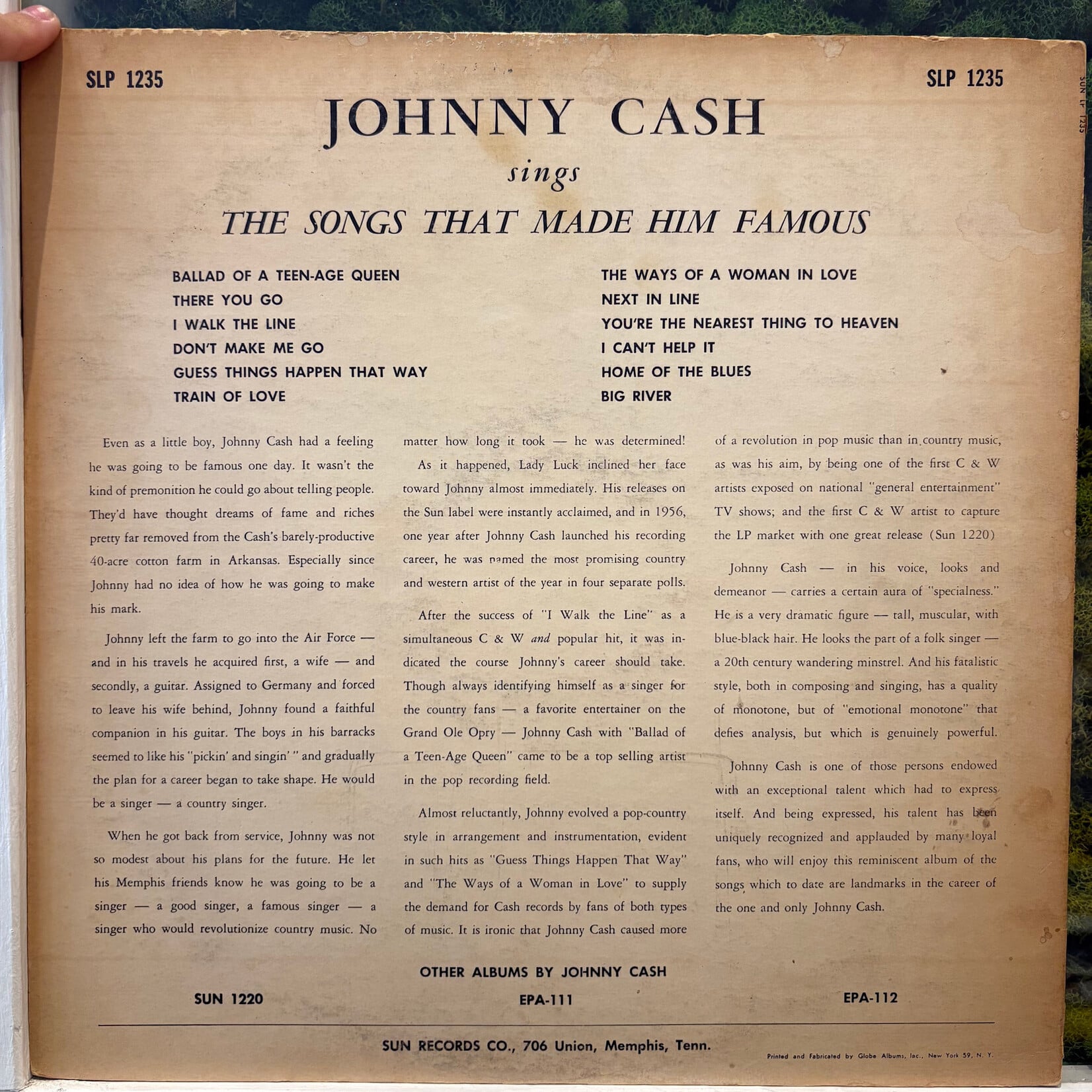 [Kollectible Vinyl] Cash, Johnny: Sings The Songs That Made Him Famous (Sun Label, Deep Groove, 1958, USA, VG) [SUN]
