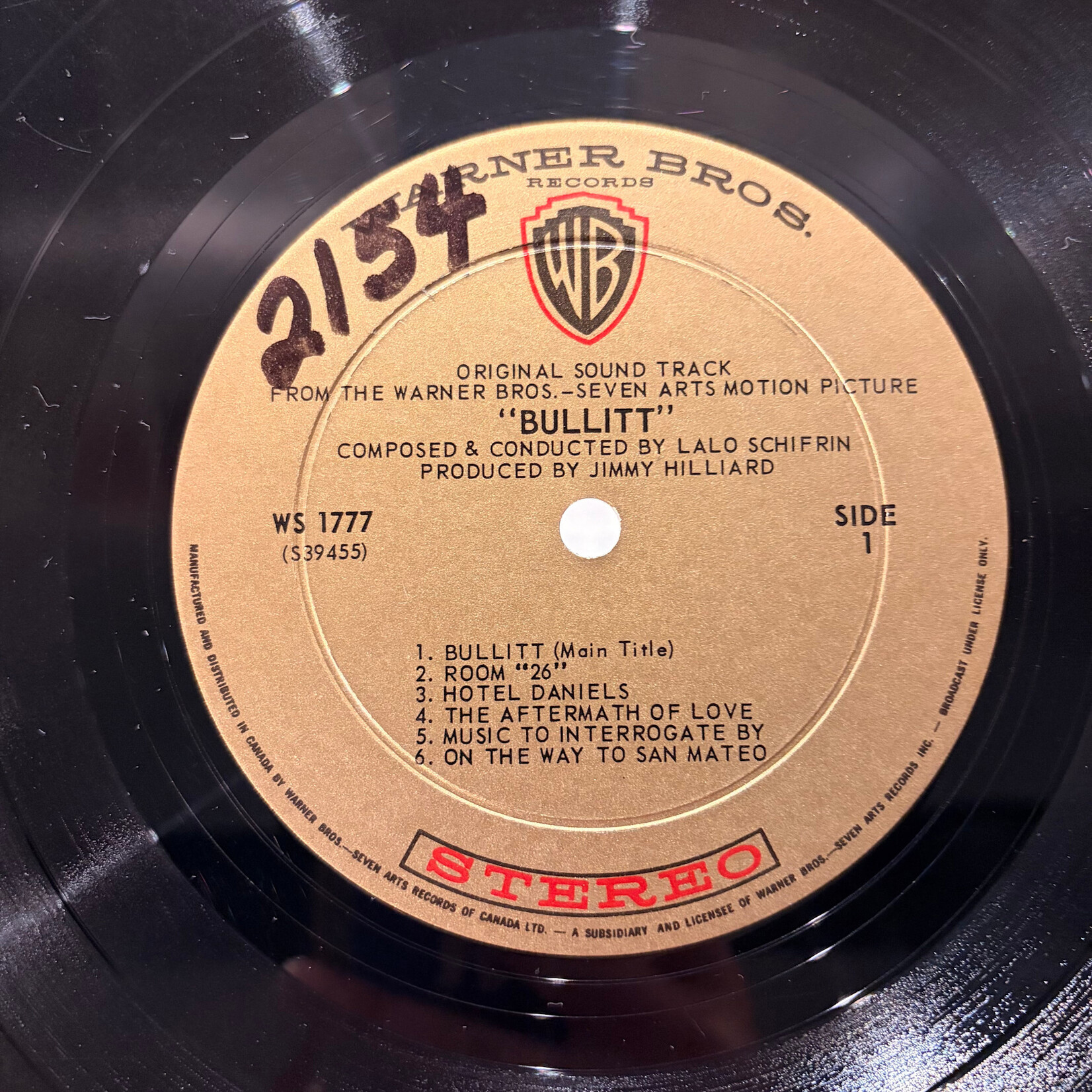 [Kollectible Vinyl] Schifrin, Lalo: Bullitt O.S.T. (1968, Canada, VG+) [WARNER]