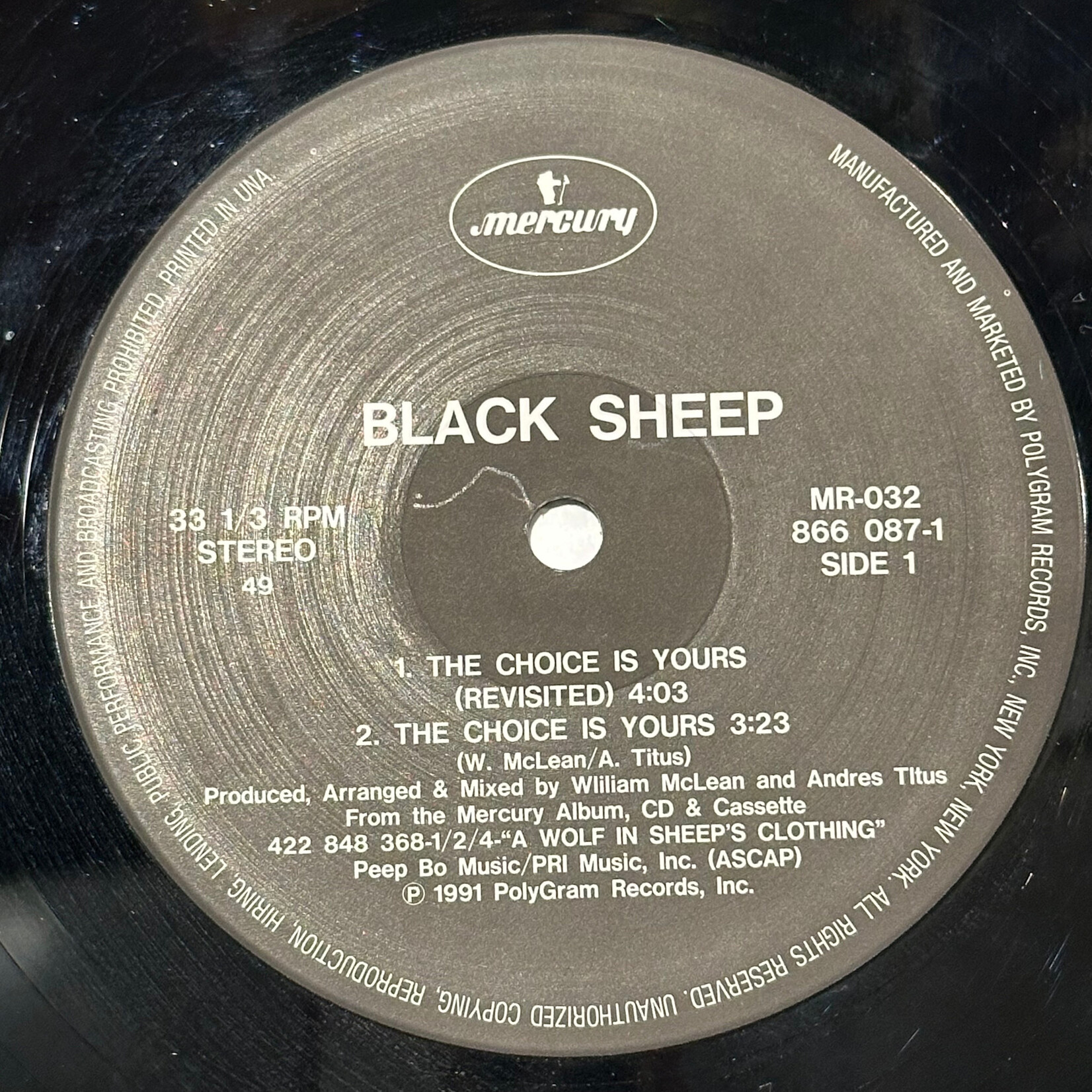 [Nick's Disk Pics] Black Sheep: The Choice Is Yours (1990s, Japan, 12", VG+) [MERCURY]