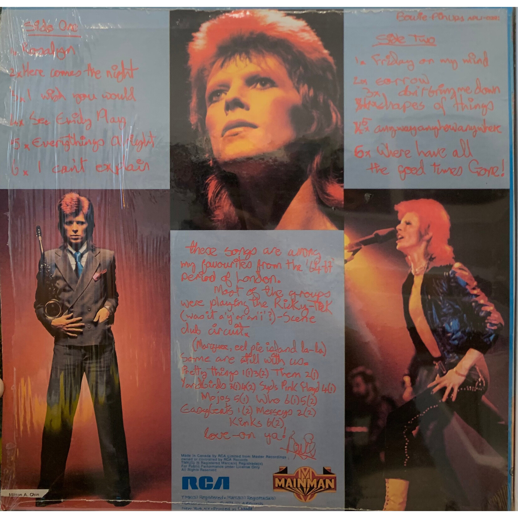 [Kollectible Vinyl] Bowie, David: Pin Ups (1973, Canada, In Shrink w/ Inner, Ex) [RCA]