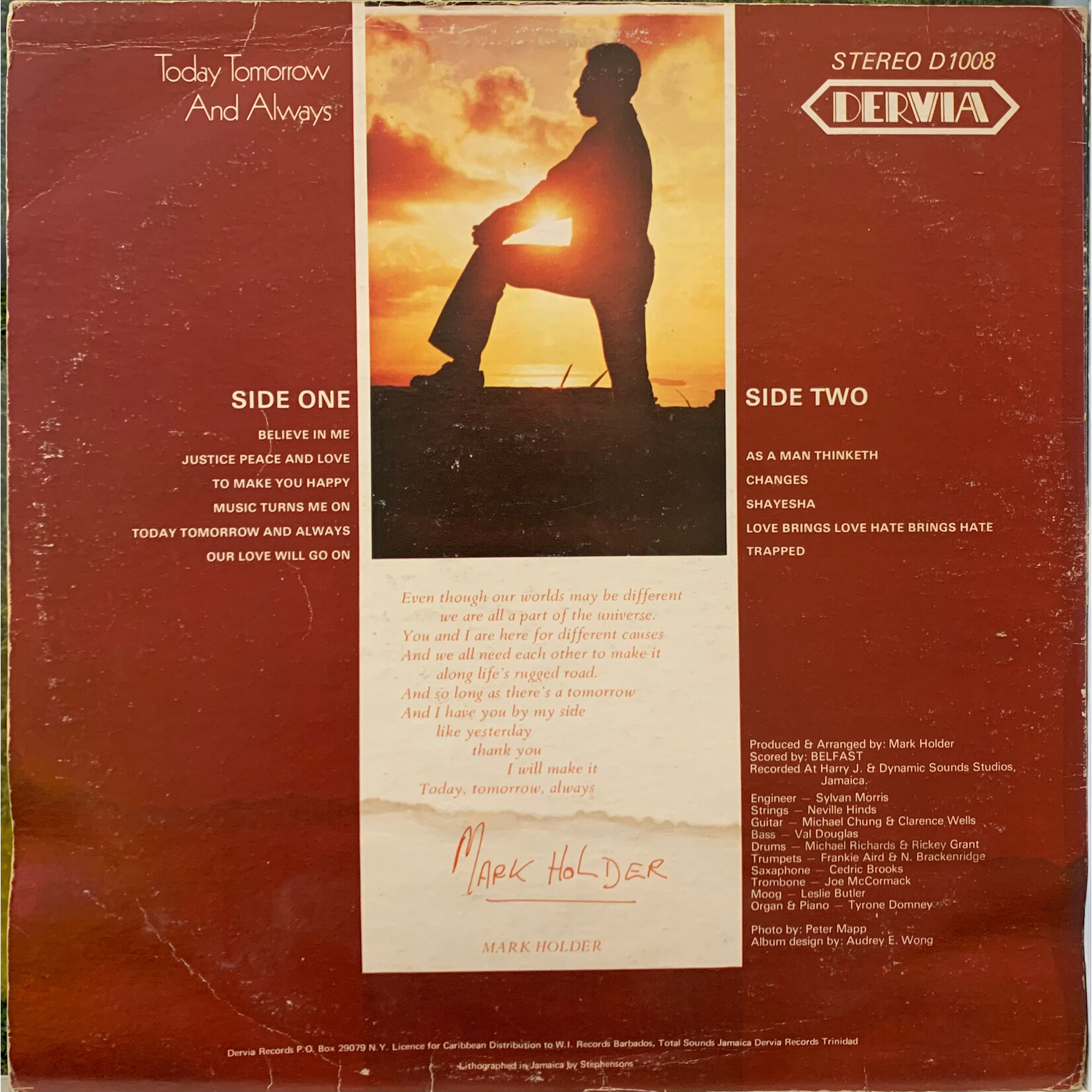 Holder, Mark: Today, Tomorrow, And Always (1974, Jamaica, Reggae, VG) [DERVIA]