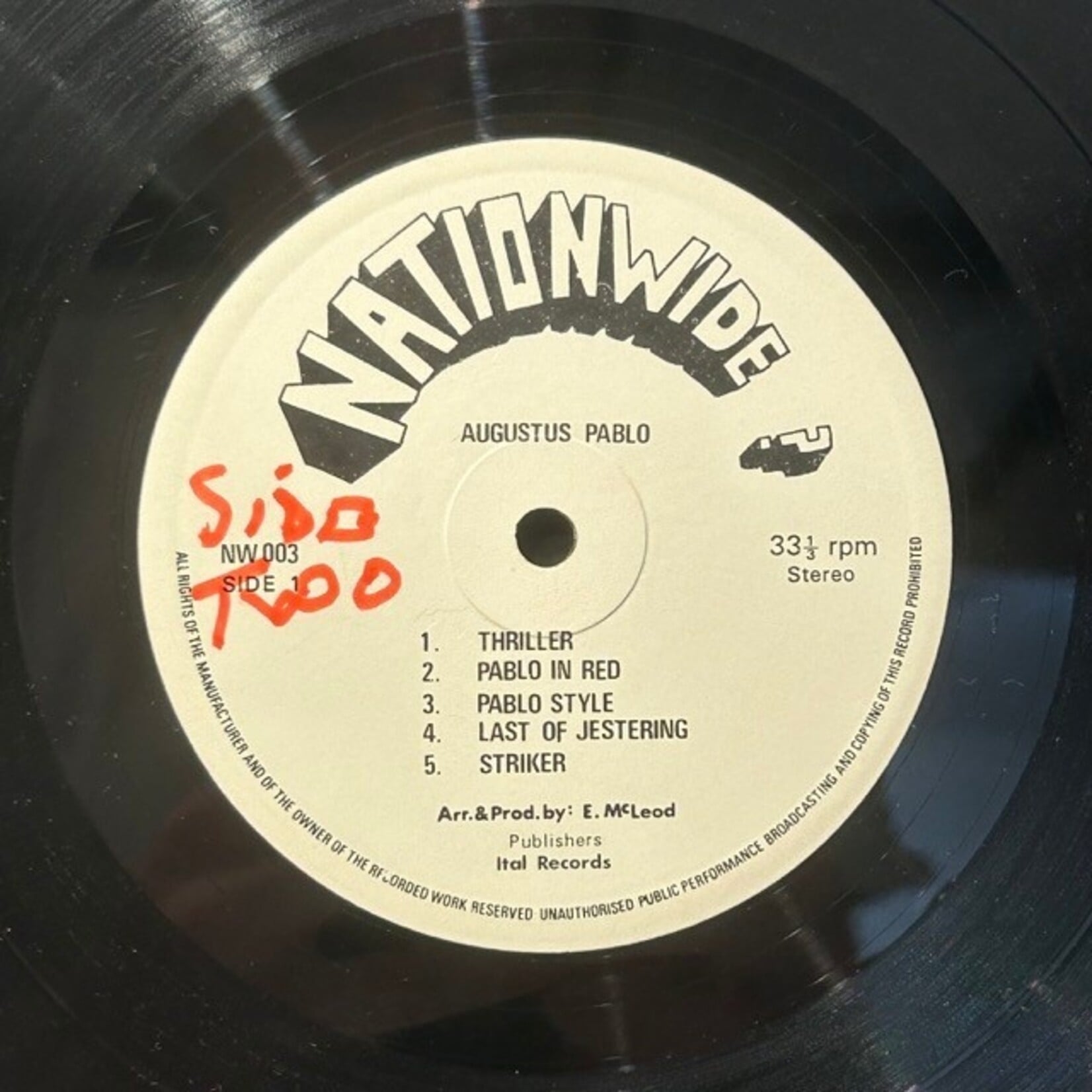 [Kollectible Vinyl] Pablo, Augustus: Thriller (1975, UK, Disc VG+) [NATIONWIDE]