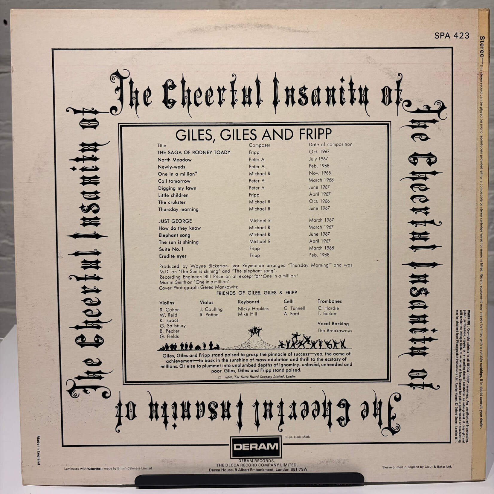 [Kollectible Vinyl] Giles, Giles And Fripp: The Cheerful Insanity Of Giles, Giles And Fripp (1975, UK, EX) [DERAM]