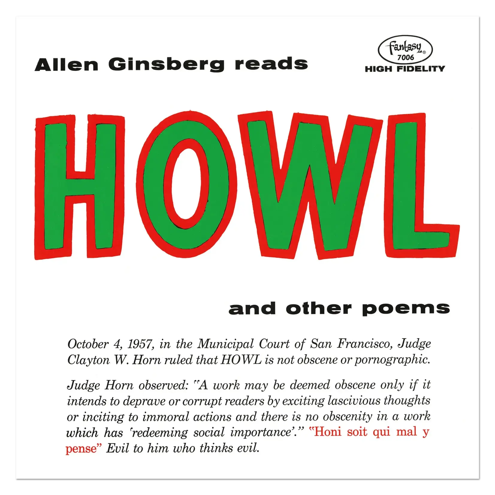 [New Vinyl] Ginsberg Allen: Howl And Other Poems [CONCORD JAZZ INC.]