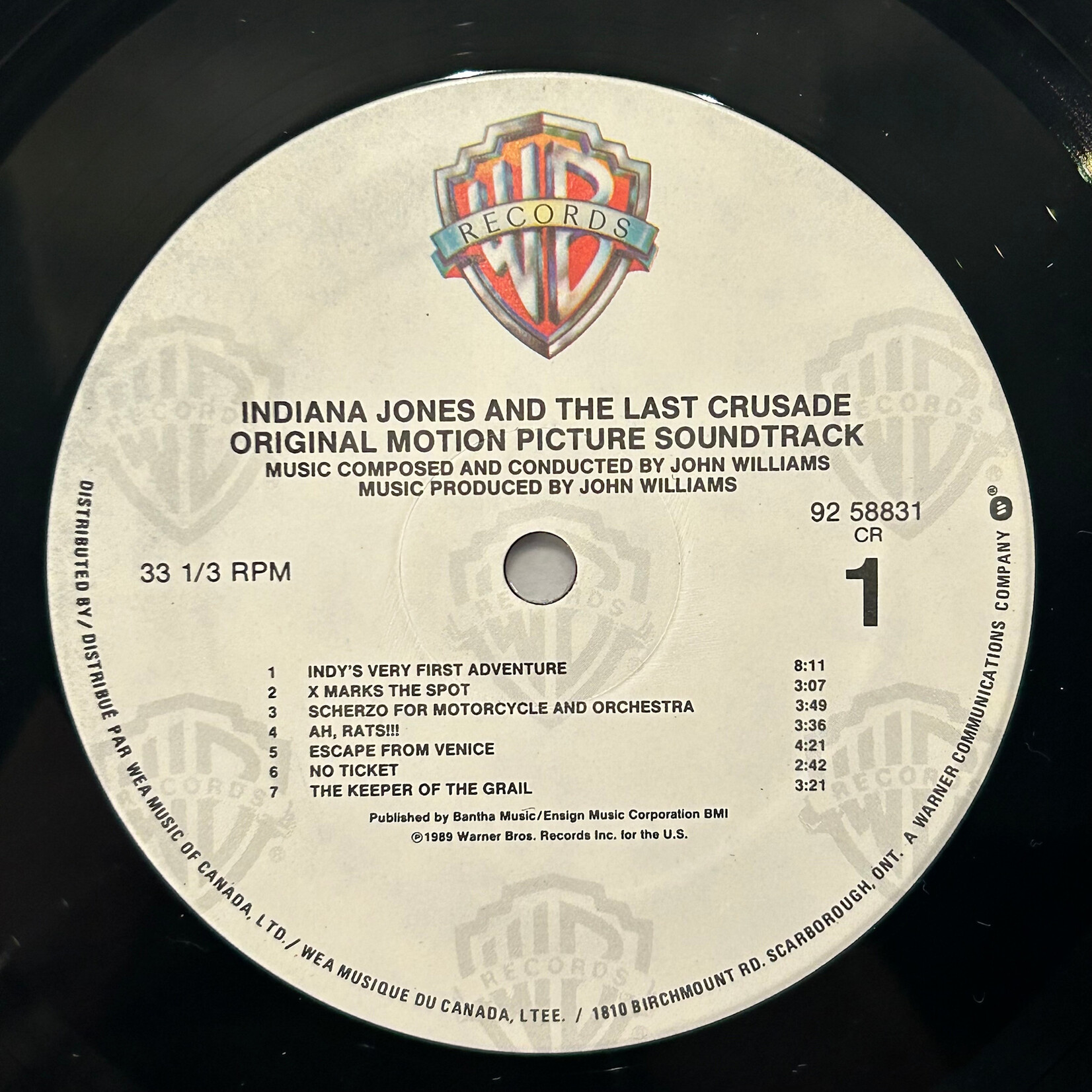 John Williams - Indiana Jones And The Last Crusade (Original Motion Picture Soundtrack) (1989, Canada, VG+)