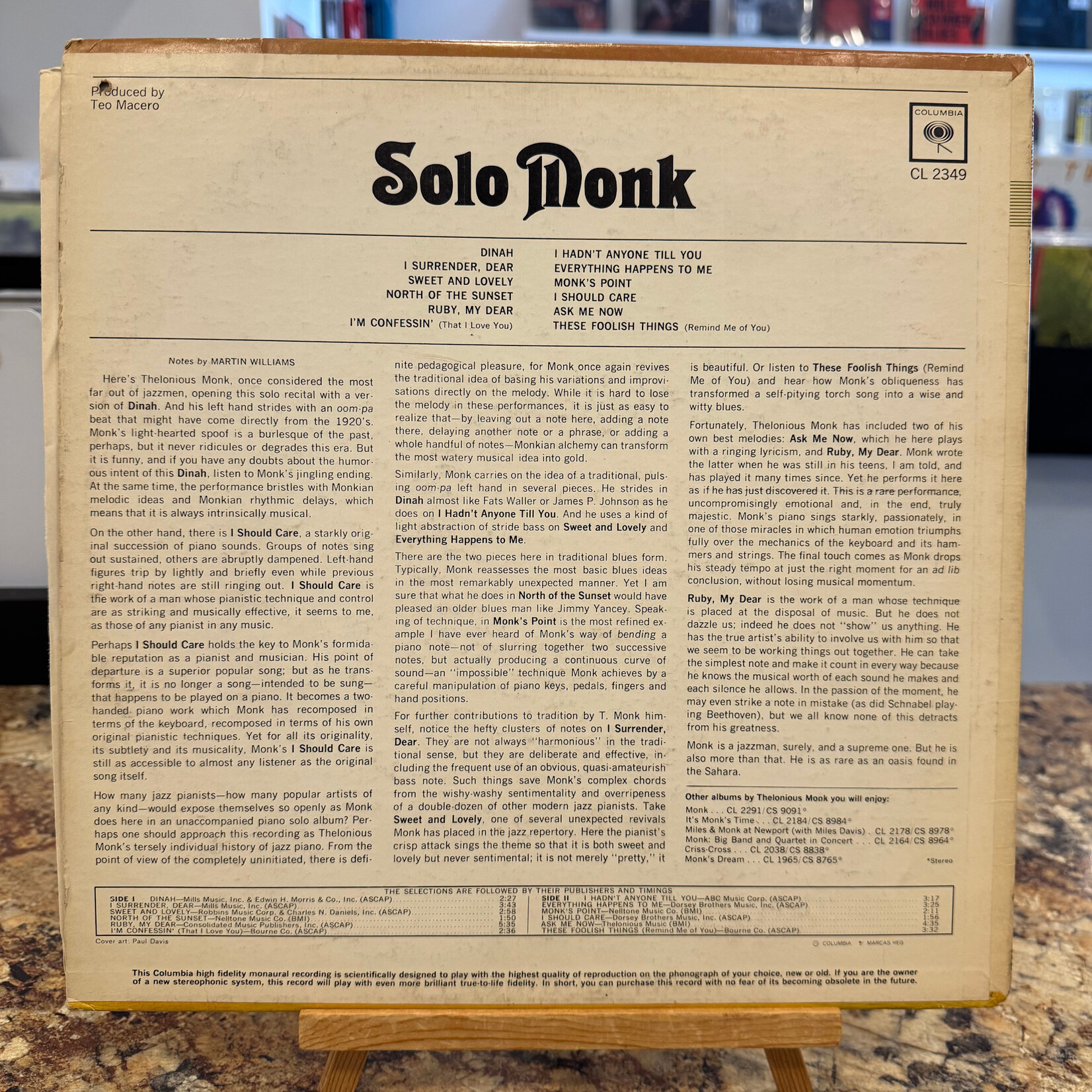Thelonius Monk - Solo Monk (1965, Canada, 2-Eye, Mono, VG)