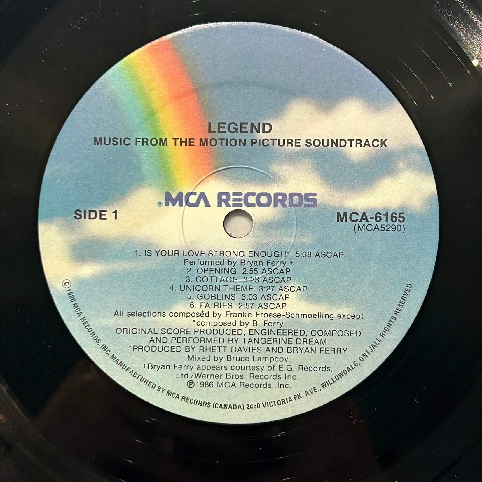 Tangerine Dream: Legend (Music From The Motion Picture Soundtrack) (1986, Canada, VG+) [MCA RECORDS]