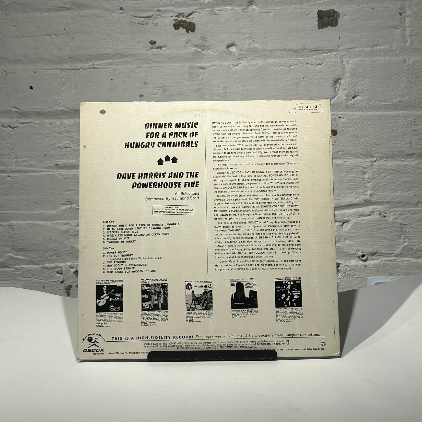 Dave Harris And The Powerhouse Five - Dinner Music For A Pack Of Hungry Cannibals (1961, Canada, Novelty, VG+)