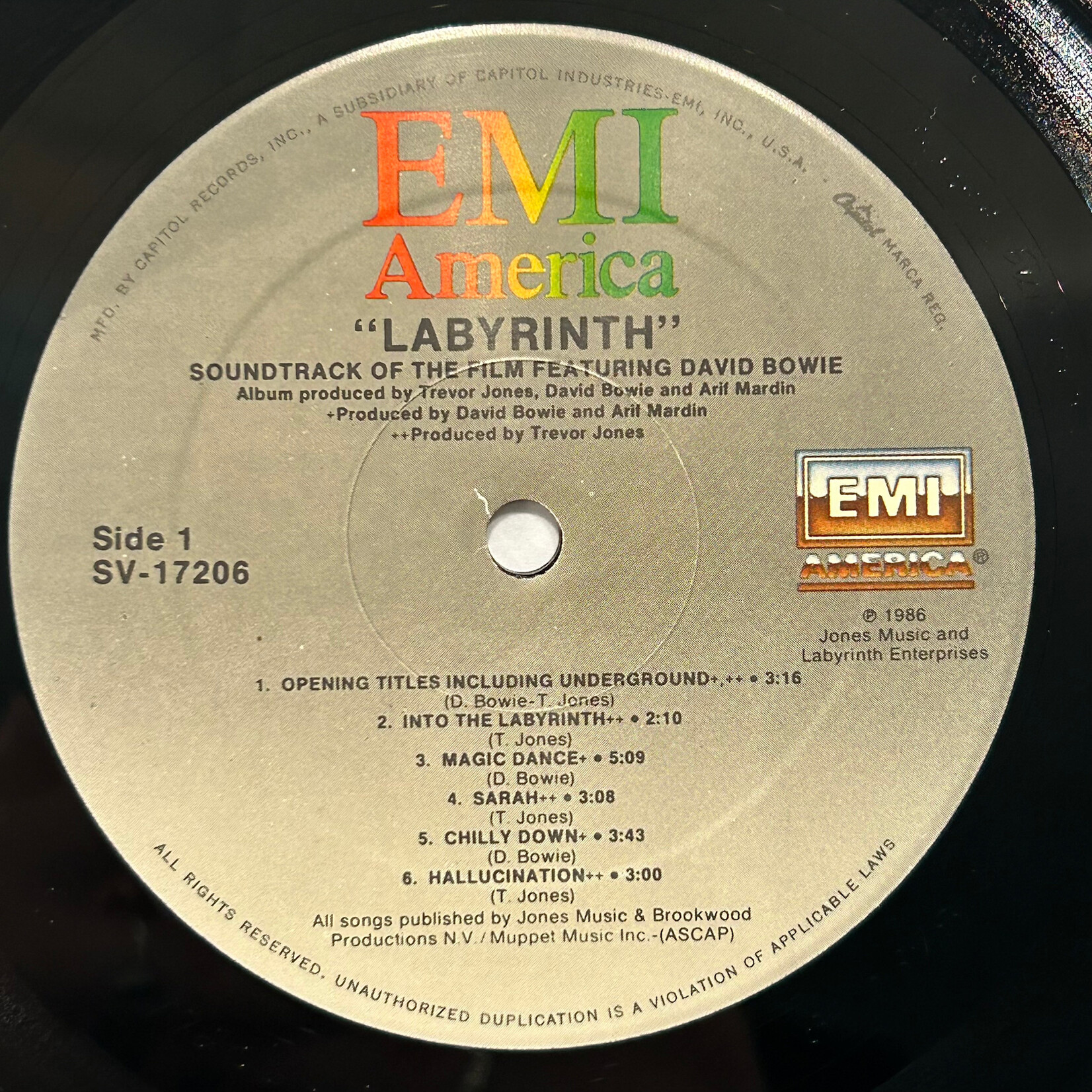 David Bowie & Trevor Jones - Labyrinth (From The Original Soundtrack Of The Jim Henson Film) (1986, USA, Gold - Stamped Promo, VG+)