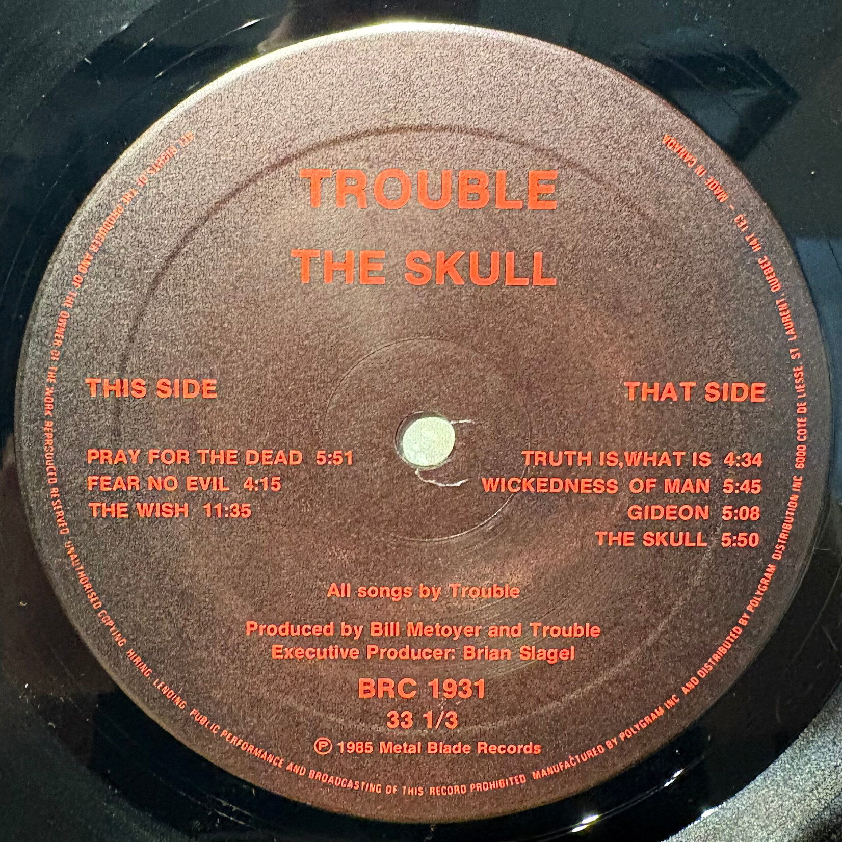 Trouble: The Skull (1985, Canada, w/Inner, Banzai Label, Metal, VG+) [BANZAI RECORDS]