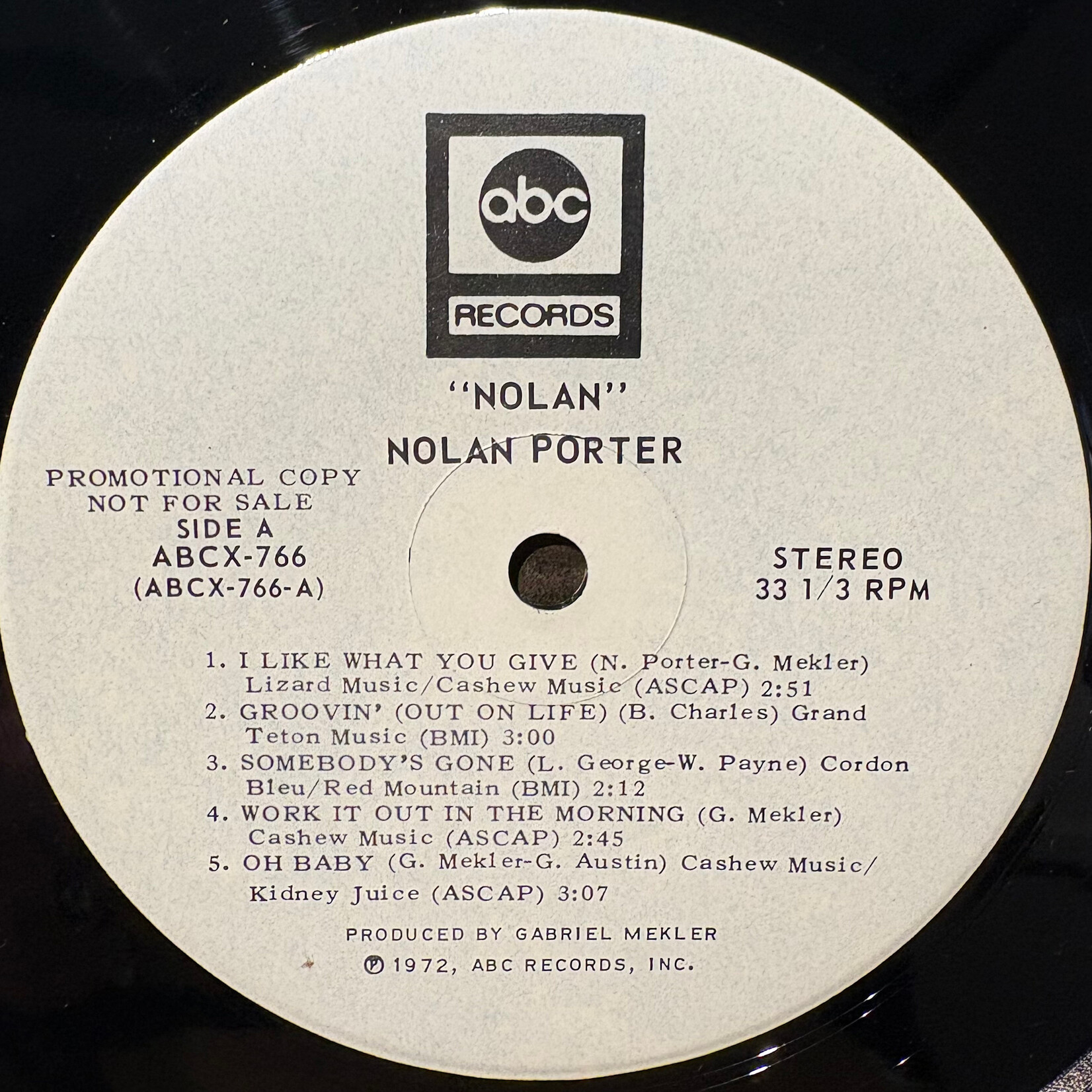 Nolan Porter - Nolan (1972, USA, White Label Promo, Disc VG+)